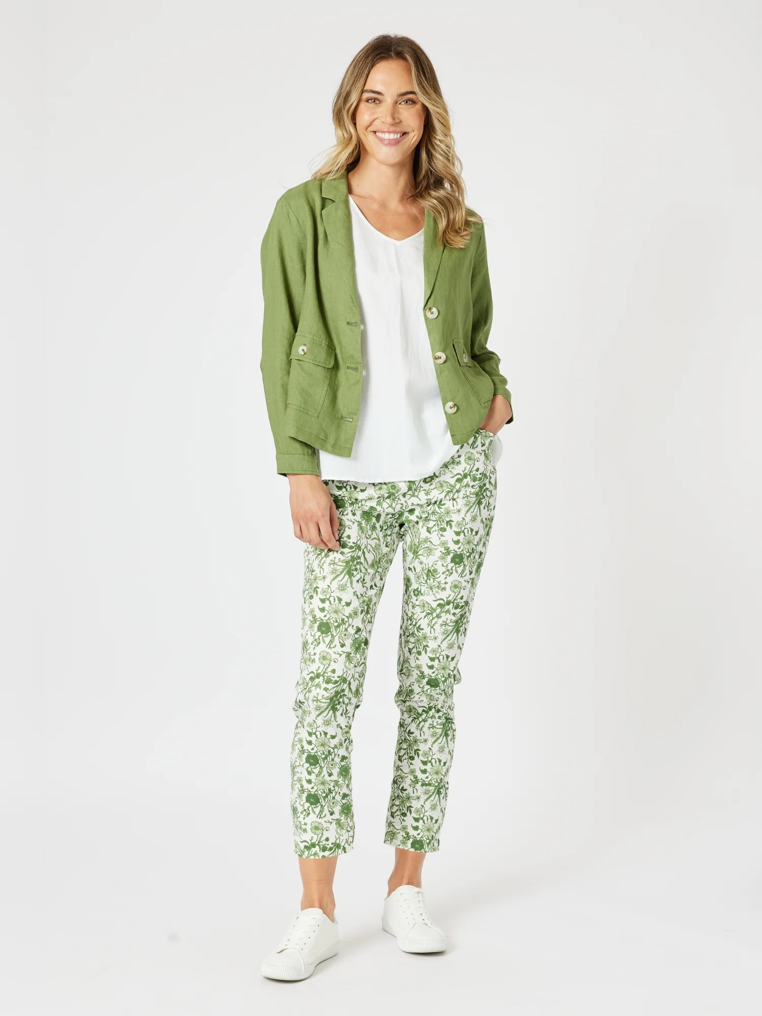 Alexandria Floral Print Pant - Basil White - Image 4
