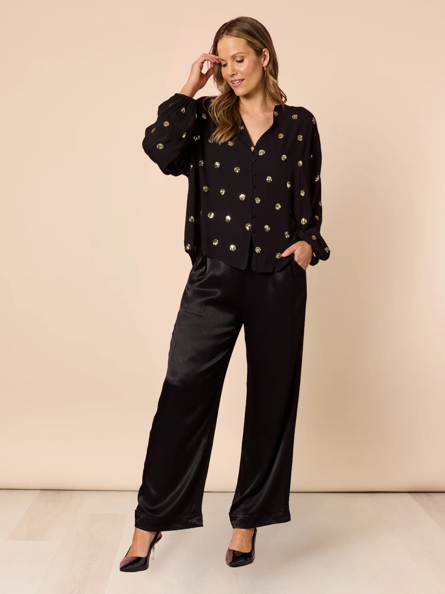 Allegra Sequin Spot Top - Black - Image 2