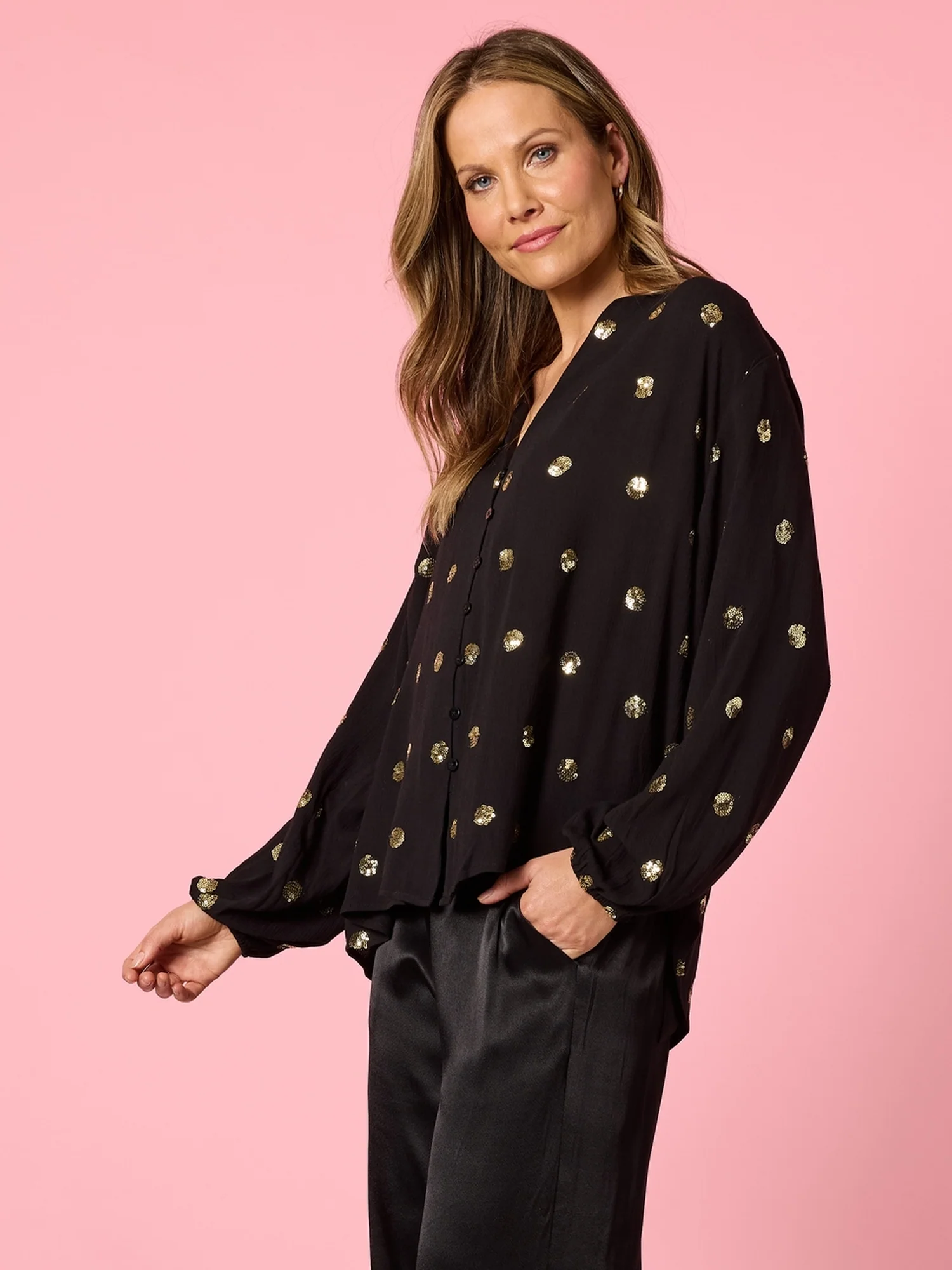 Allegra Sequin Spot Top - Black - Image 3
