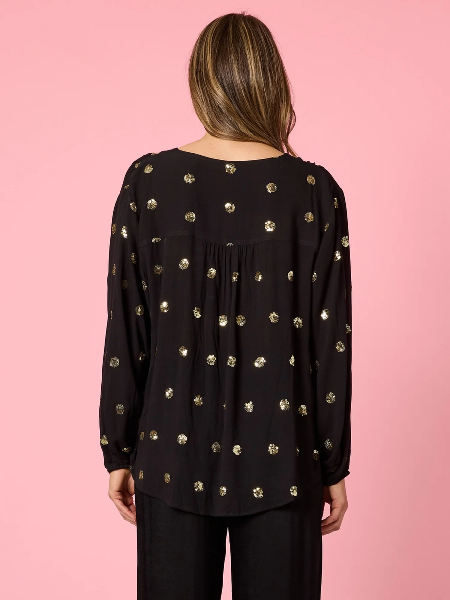 Allegra Sequin Spot Top - Black - Image 4