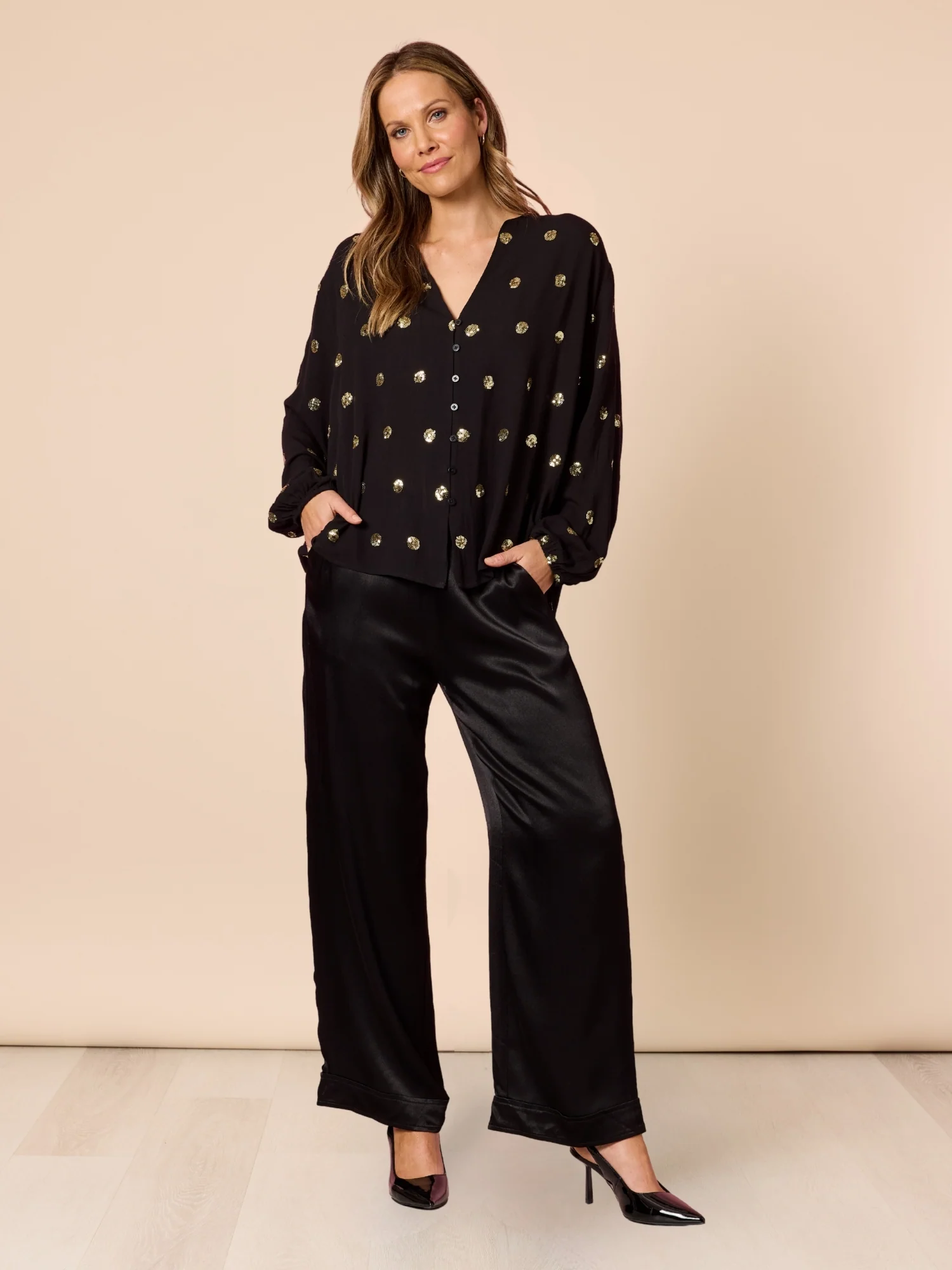 Allegra Sequin Spot Top - Black - Image 6