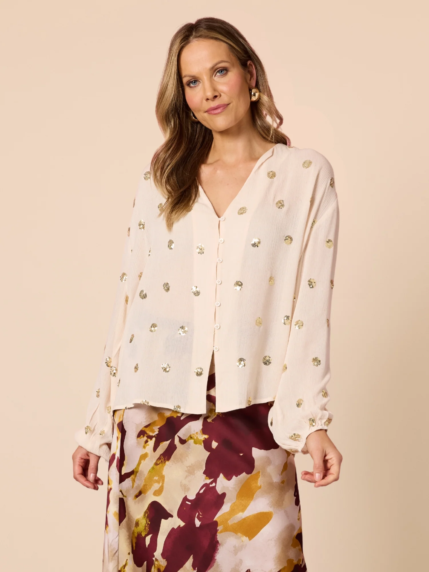 Allegra Sequin Spot Top - Ivory