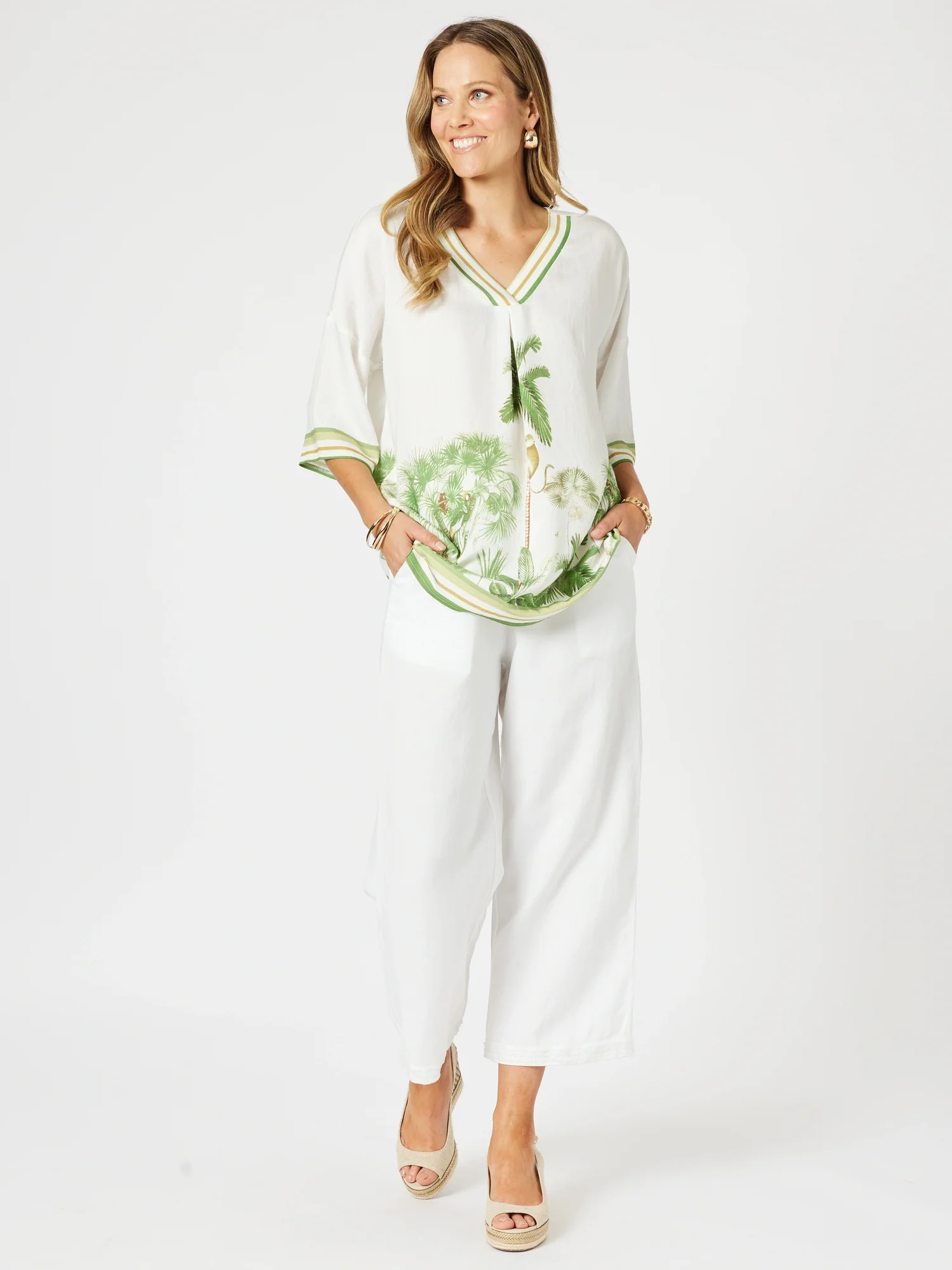 Amazon Print V Neck Top - Green/Multi - Image 4