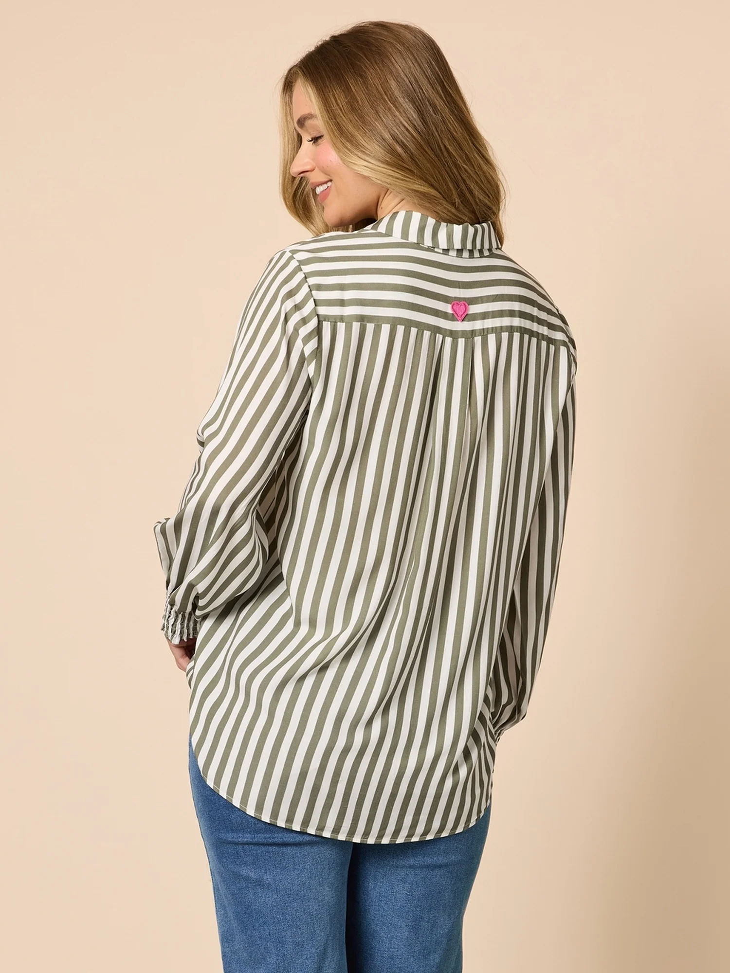 Amour Stripe Print Shirt - Khaki/White - Image 3