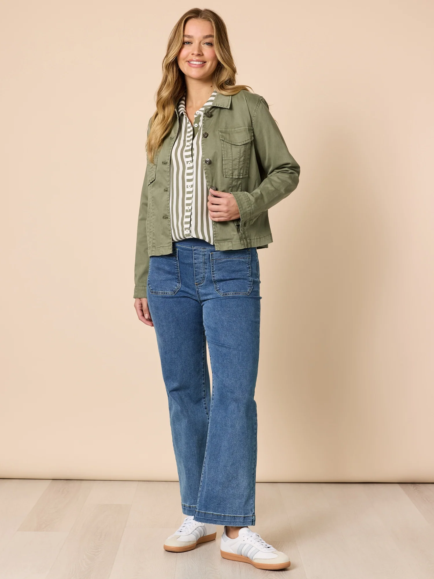 Amour Stripe Print Shirt - Khaki/White - Image 5