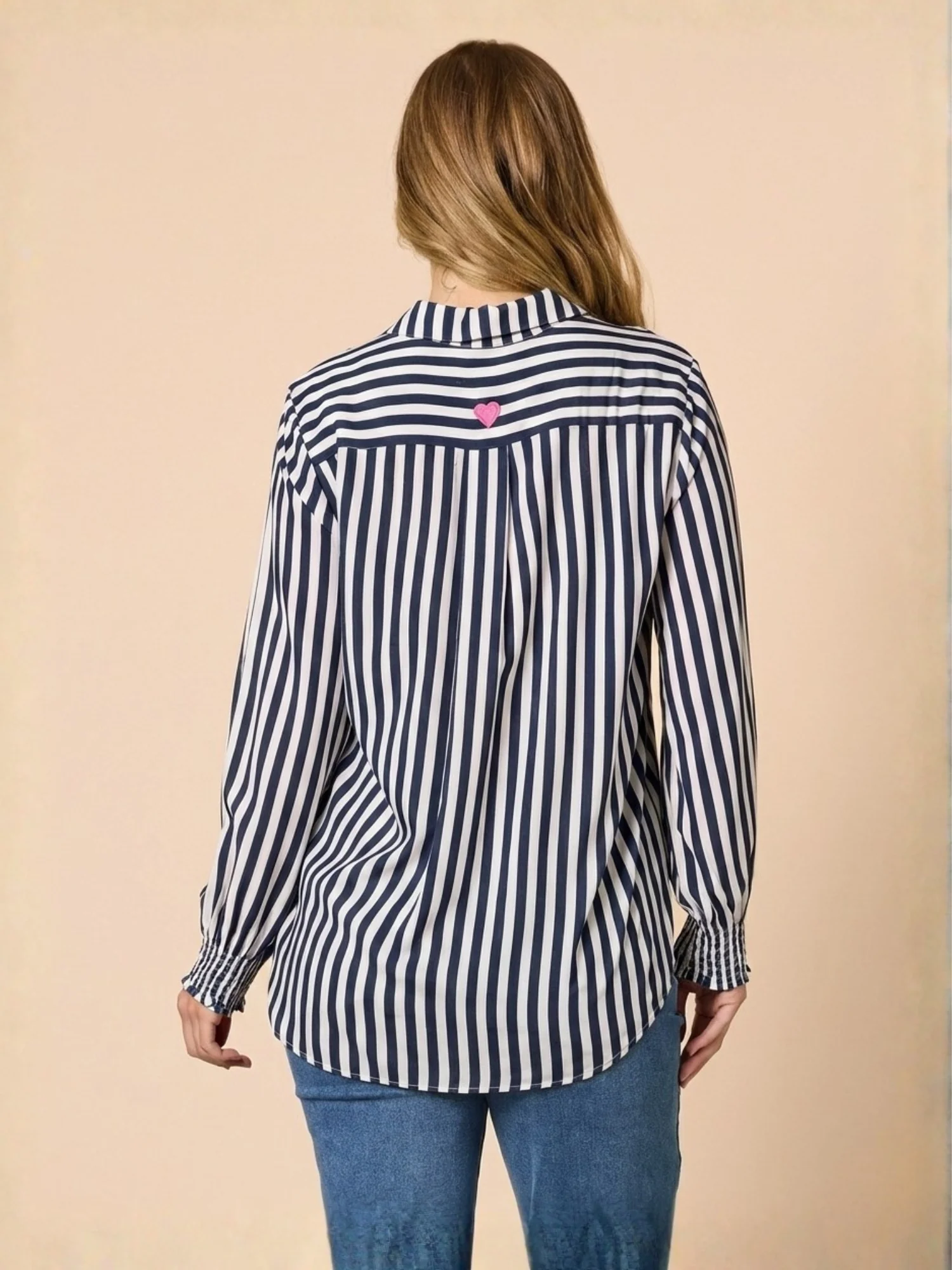 Amour Stripe Print Shirt - Navy/White - Image 4