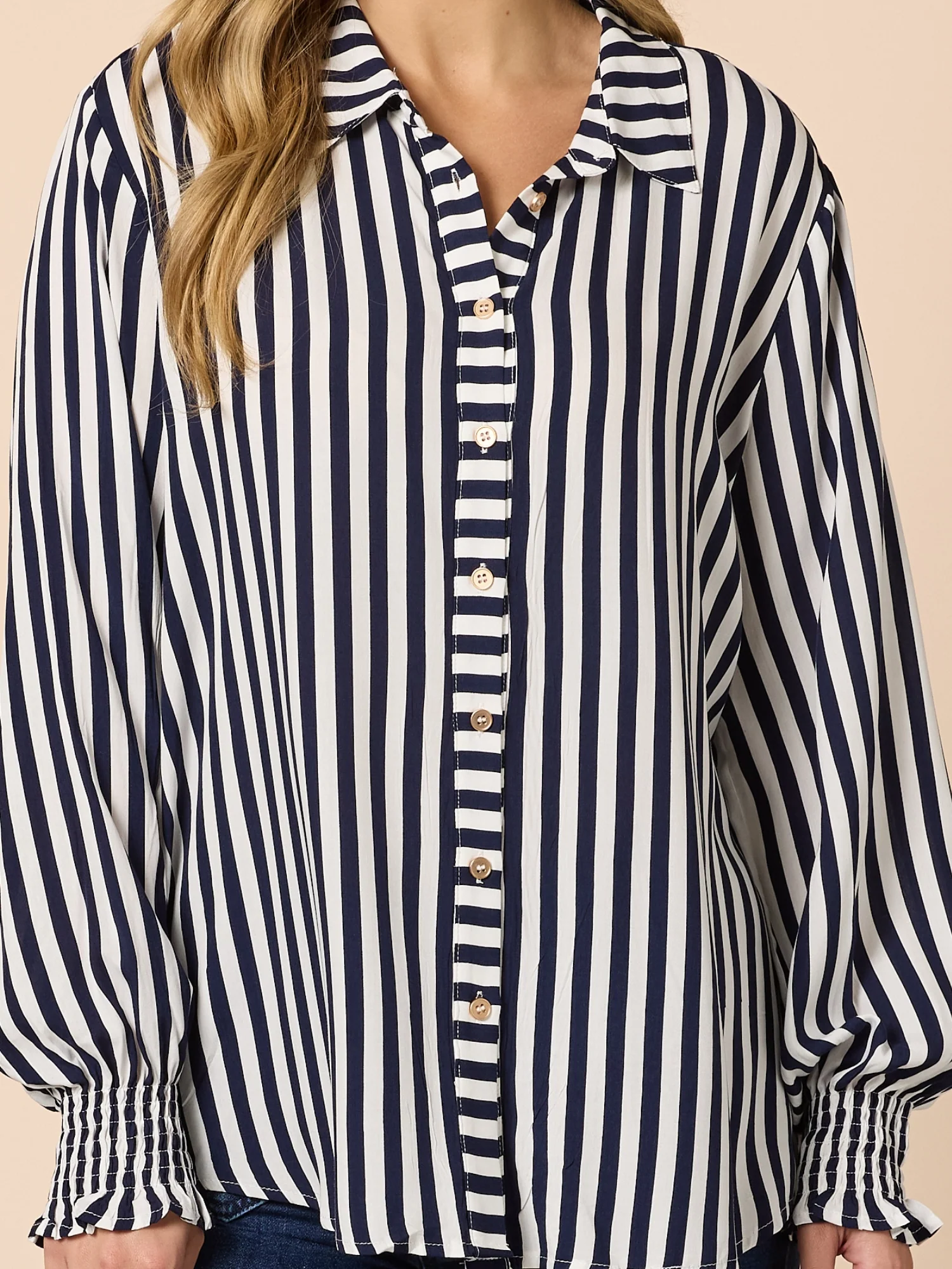 Amour Stripe Print Shirt - Navy/White - Image 5