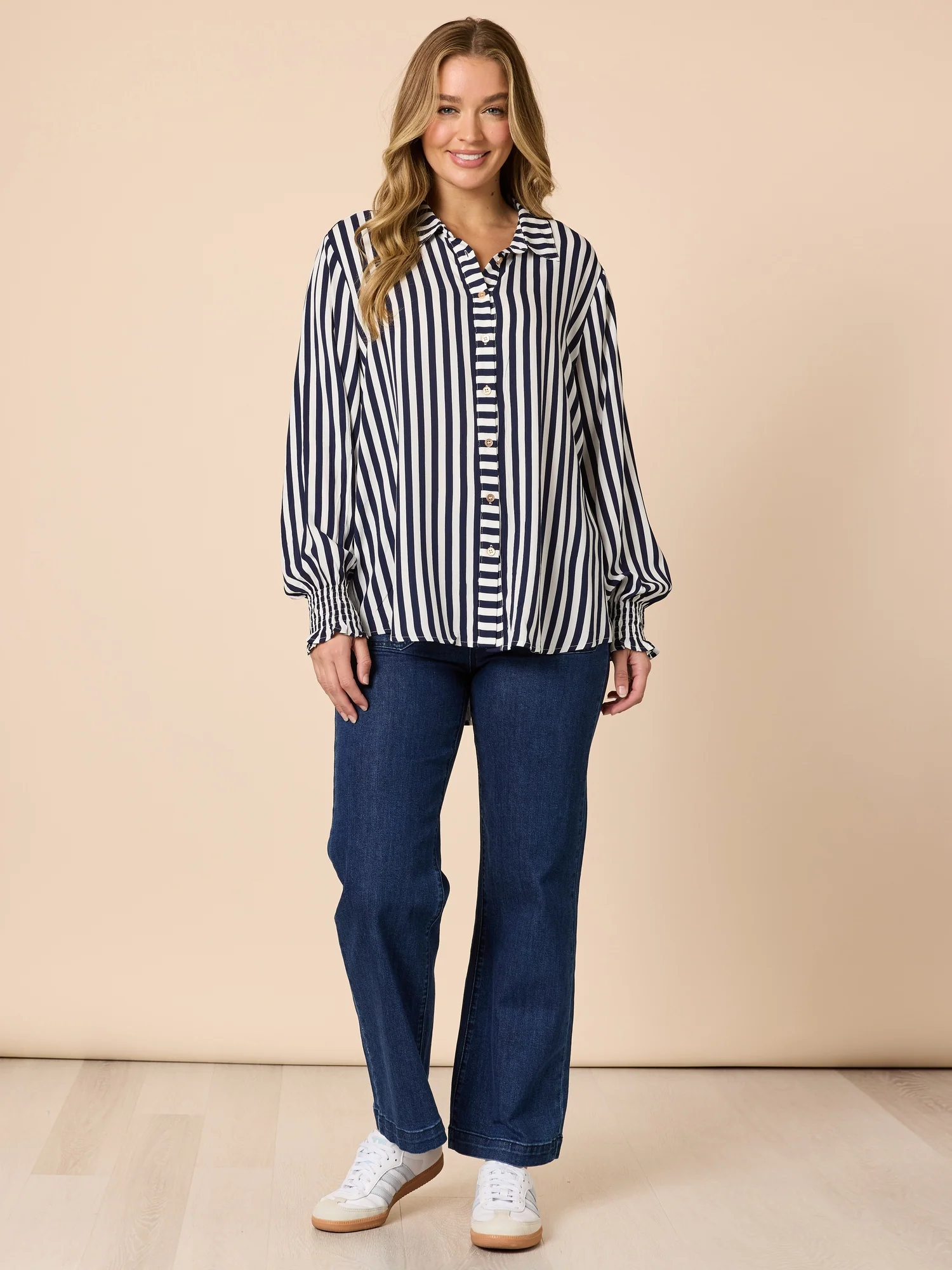 Amour Stripe Print Shirt - Navy/White - Image 6