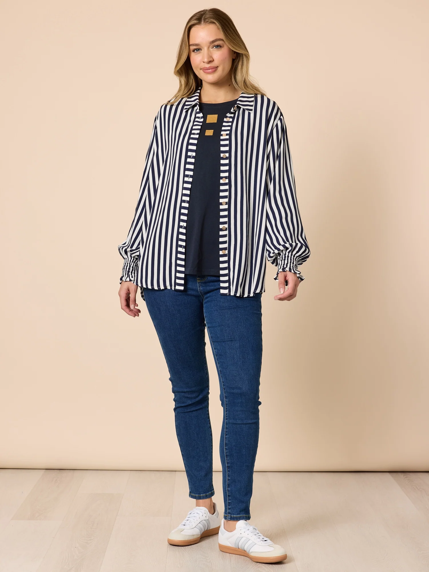 Amour Stripe Print Shirt - Navy/White - Image 7