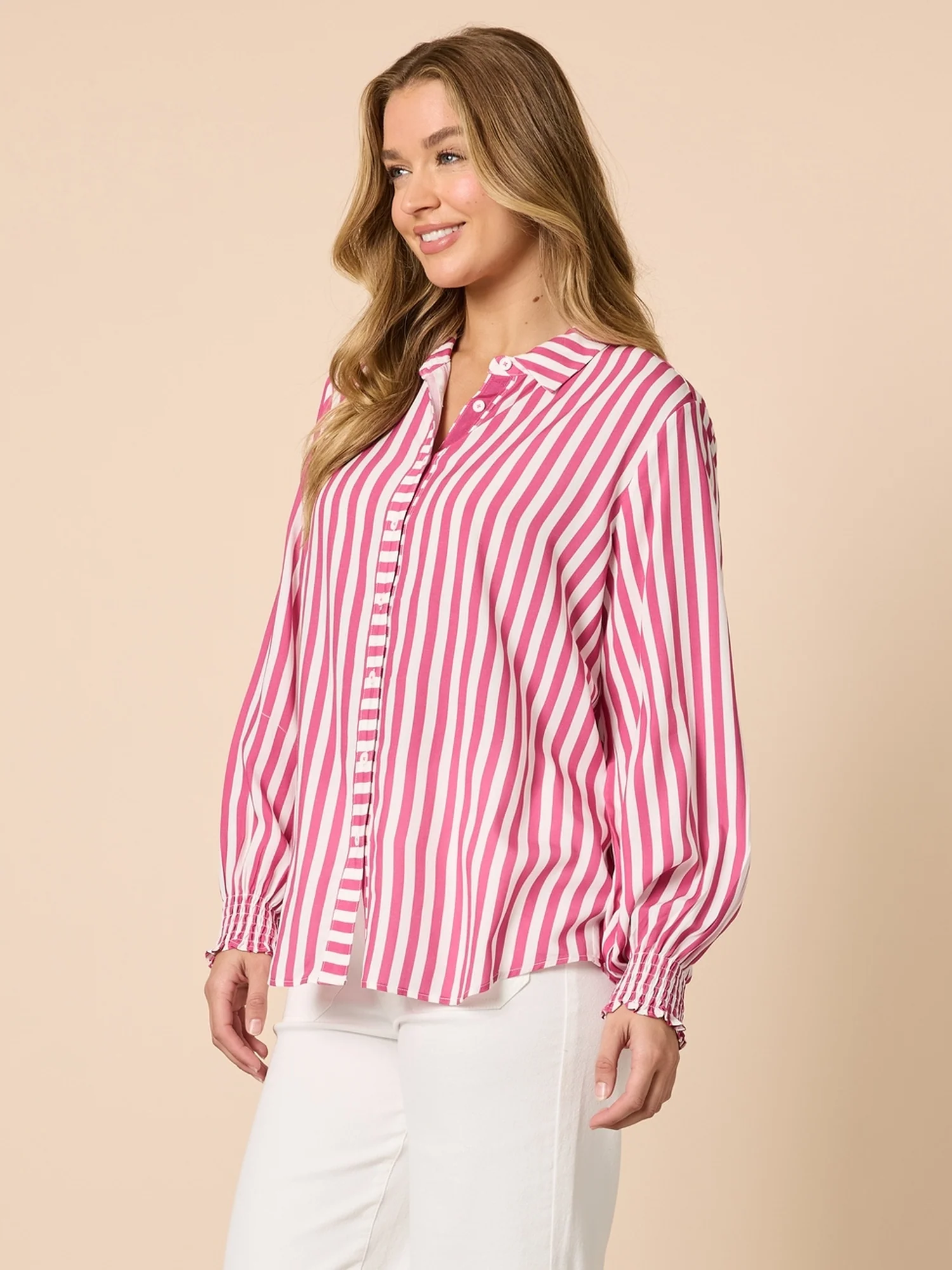 Amour Stripe Print Shirt - Pink White - Image 4