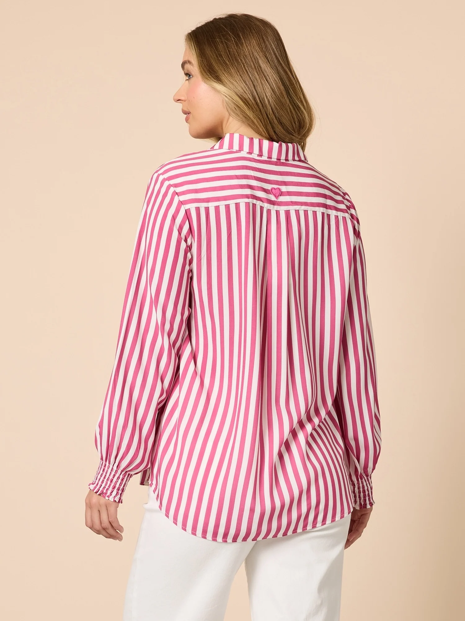 Amour Stripe Print Shirt - Pink White - Image 5