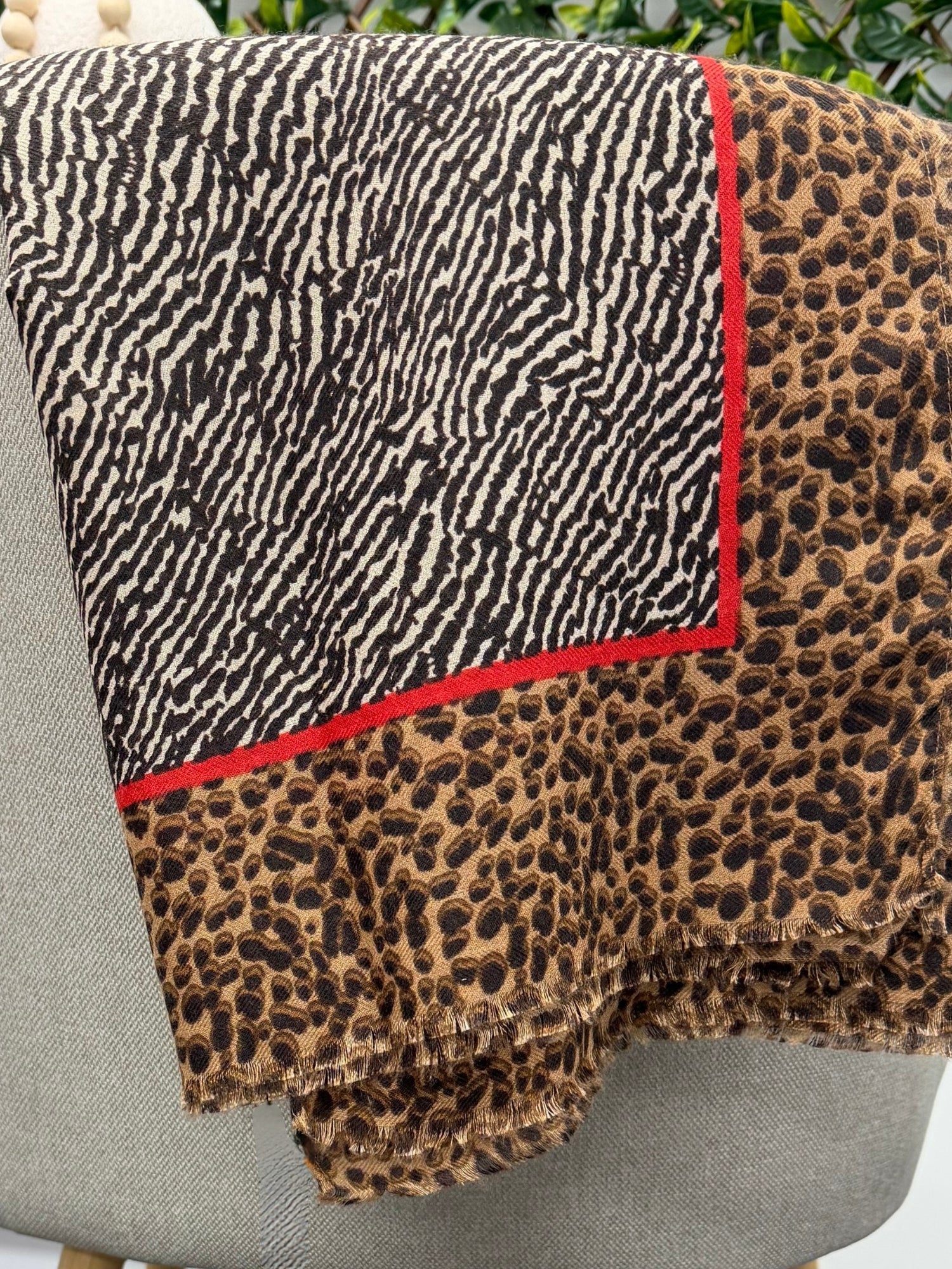 Animal Print Scarf - Red - Image 2