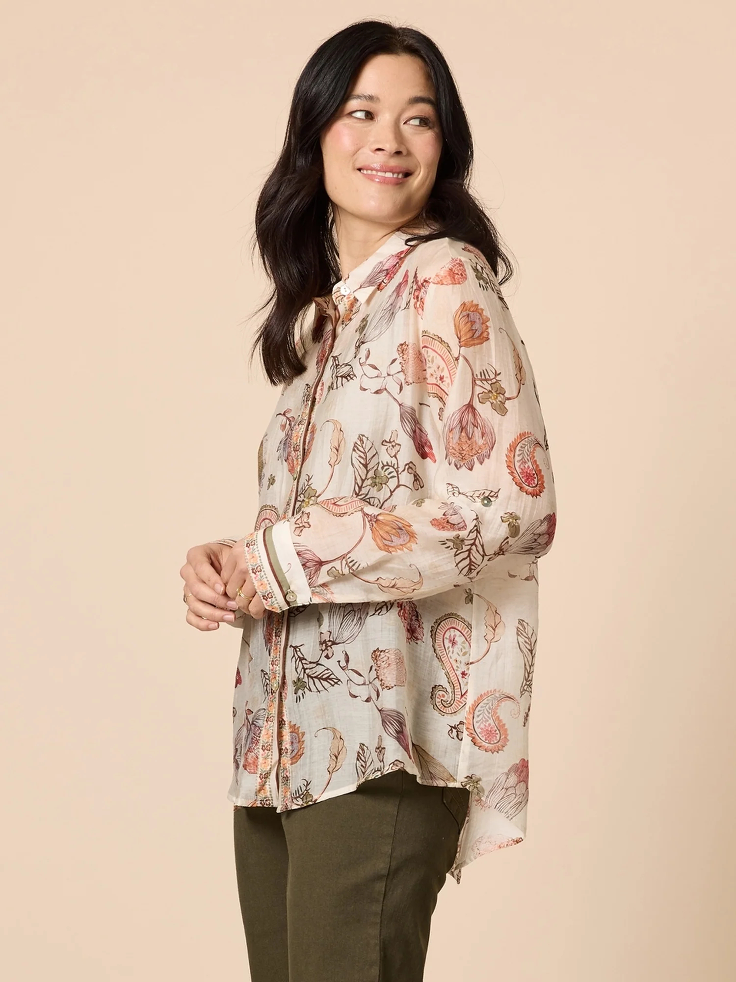 Arizona Floral Print Sheer Shirt - Natural Multi - Image 3