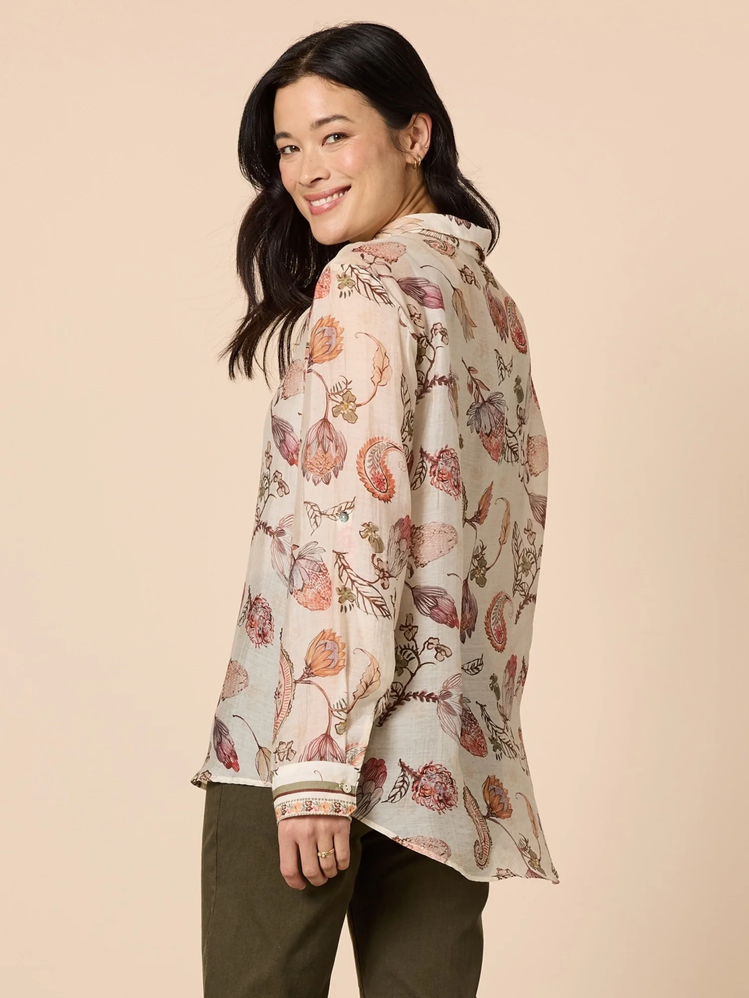 Arizona Floral Print Sheer Shirt - Natural Multi - Image 4