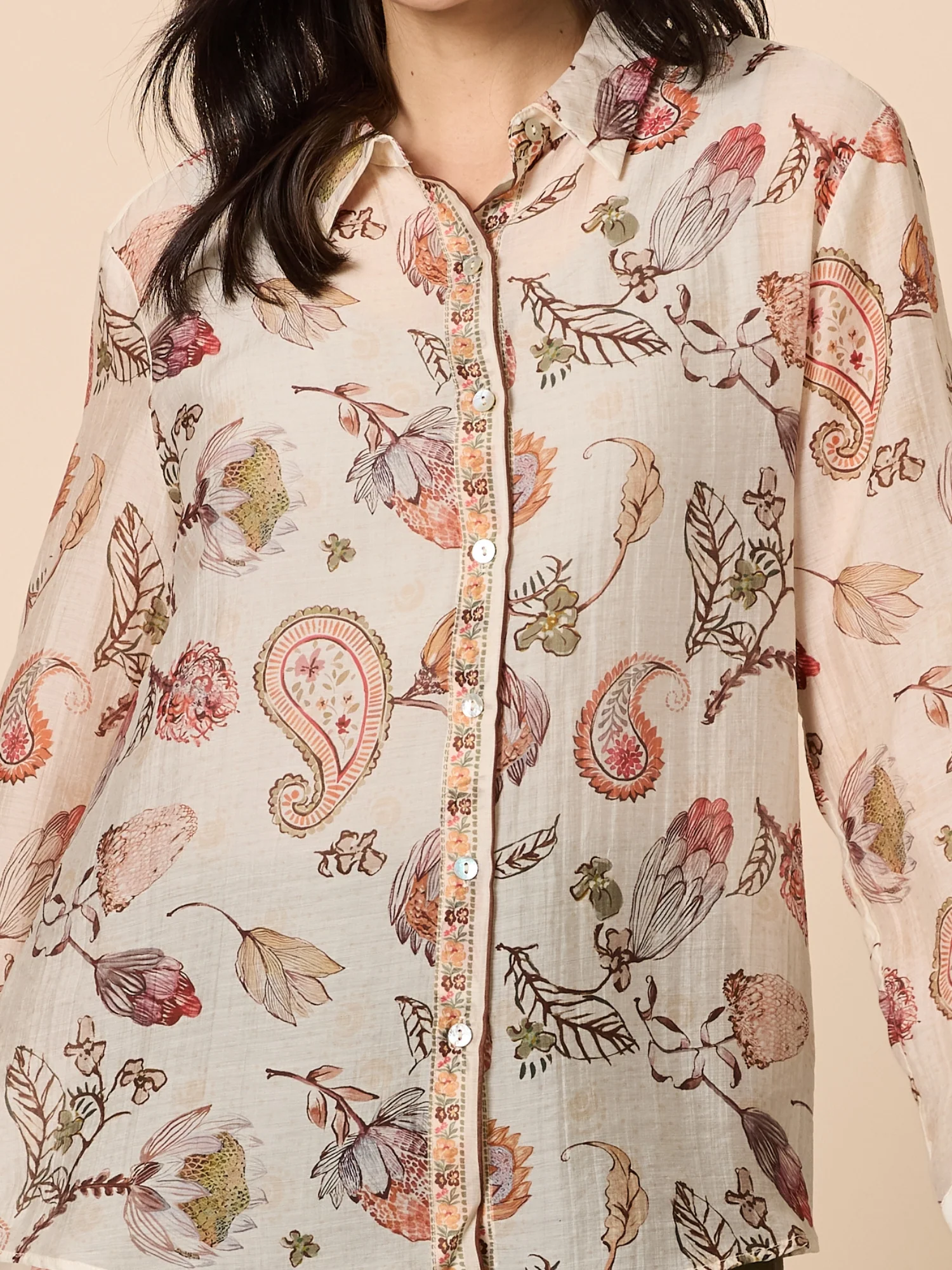 Arizona Floral Print Sheer Shirt - Natural Multi - Image 6
