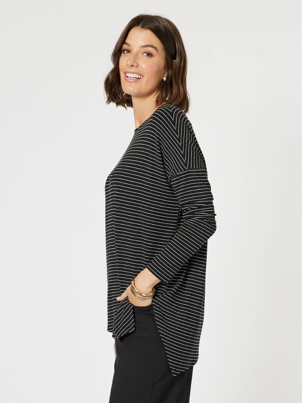 Artist Stripe Print Long Sleeve Top - Black/White - Image 5