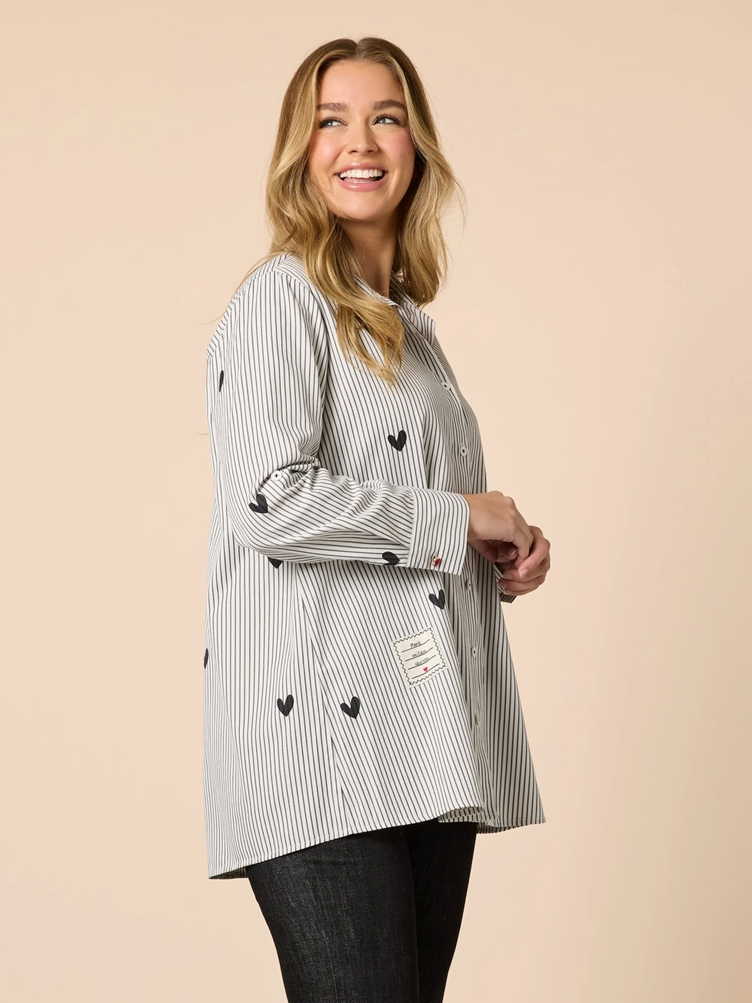 Aspen Heart Stripe Print Shirt - Black/White - Image 3