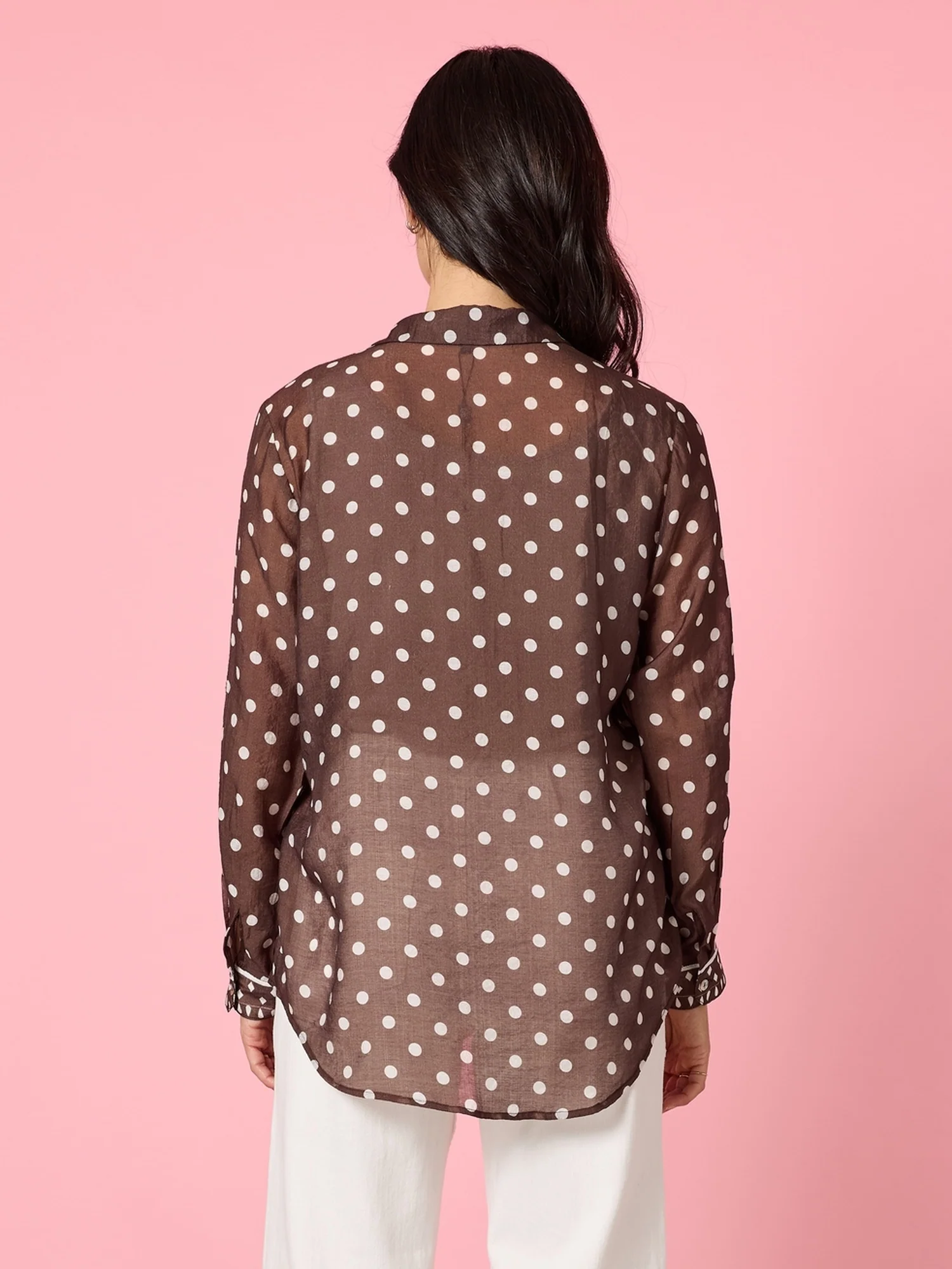 Aurora Spot Print Sheer Shirt - Coffee White - Image 4