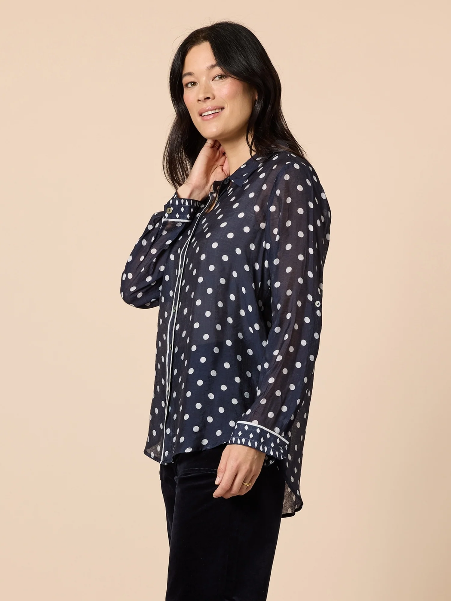 Aurora Spot Print Sheer Shirt - Navy/White - Image 3