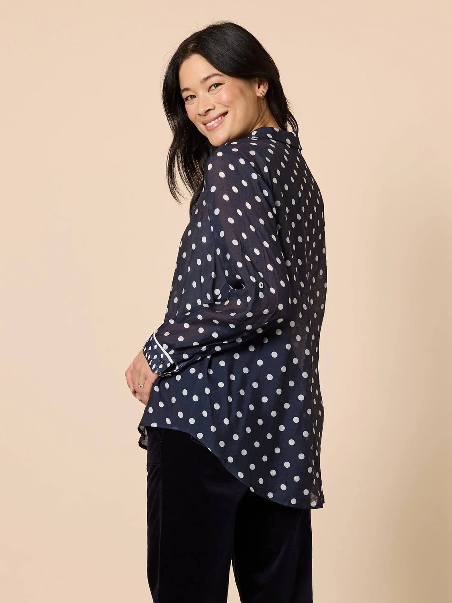 Aurora Spot Print Sheer Shirt - Navy/White - Image 4