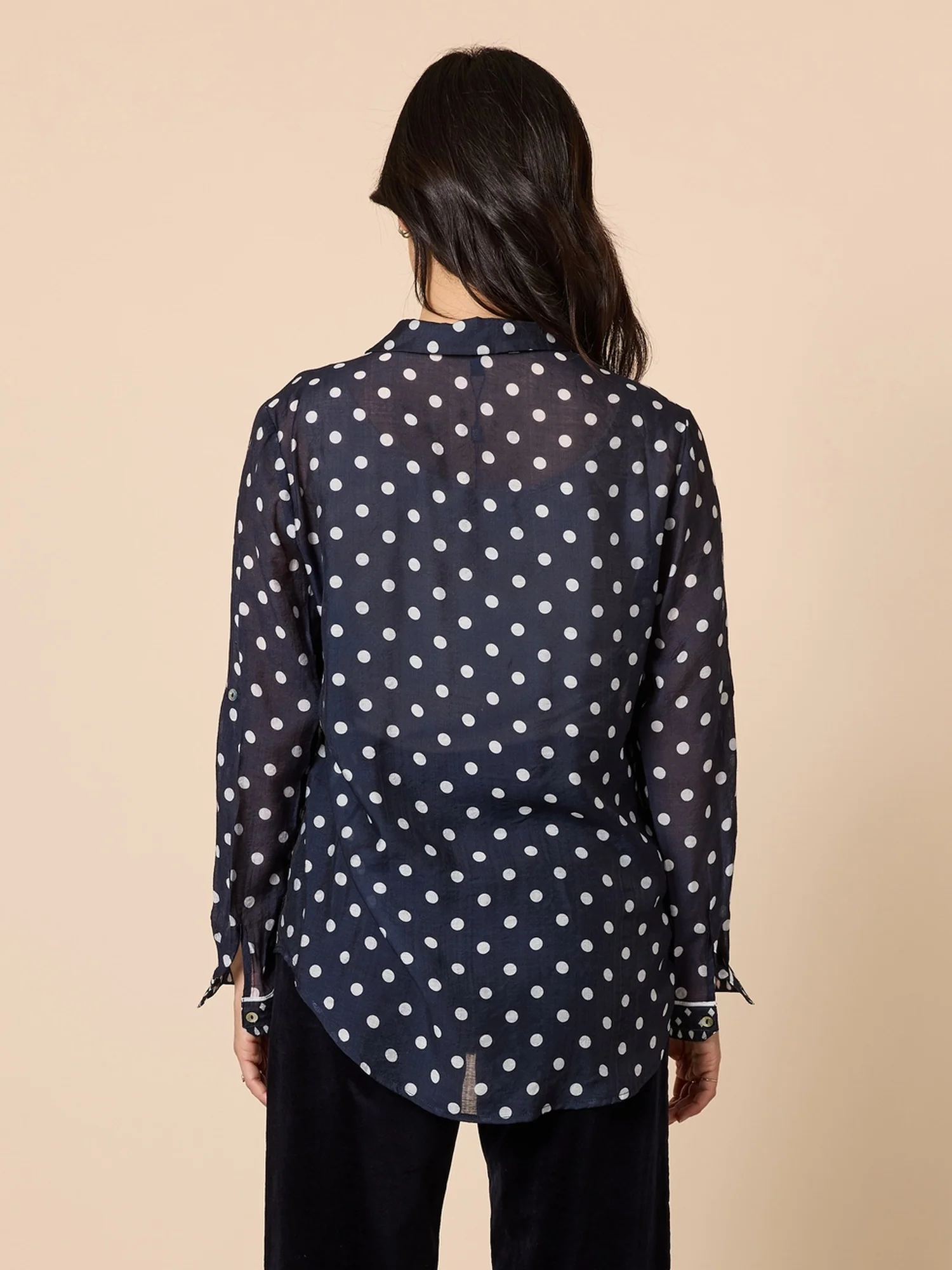 Aurora Spot Print Sheer Shirt - Navy/White - Image 5