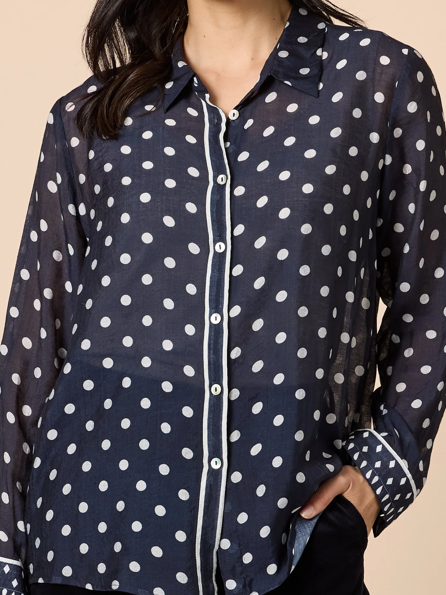 Aurora Spot Print Sheer Shirt - Navy/White - Image 6