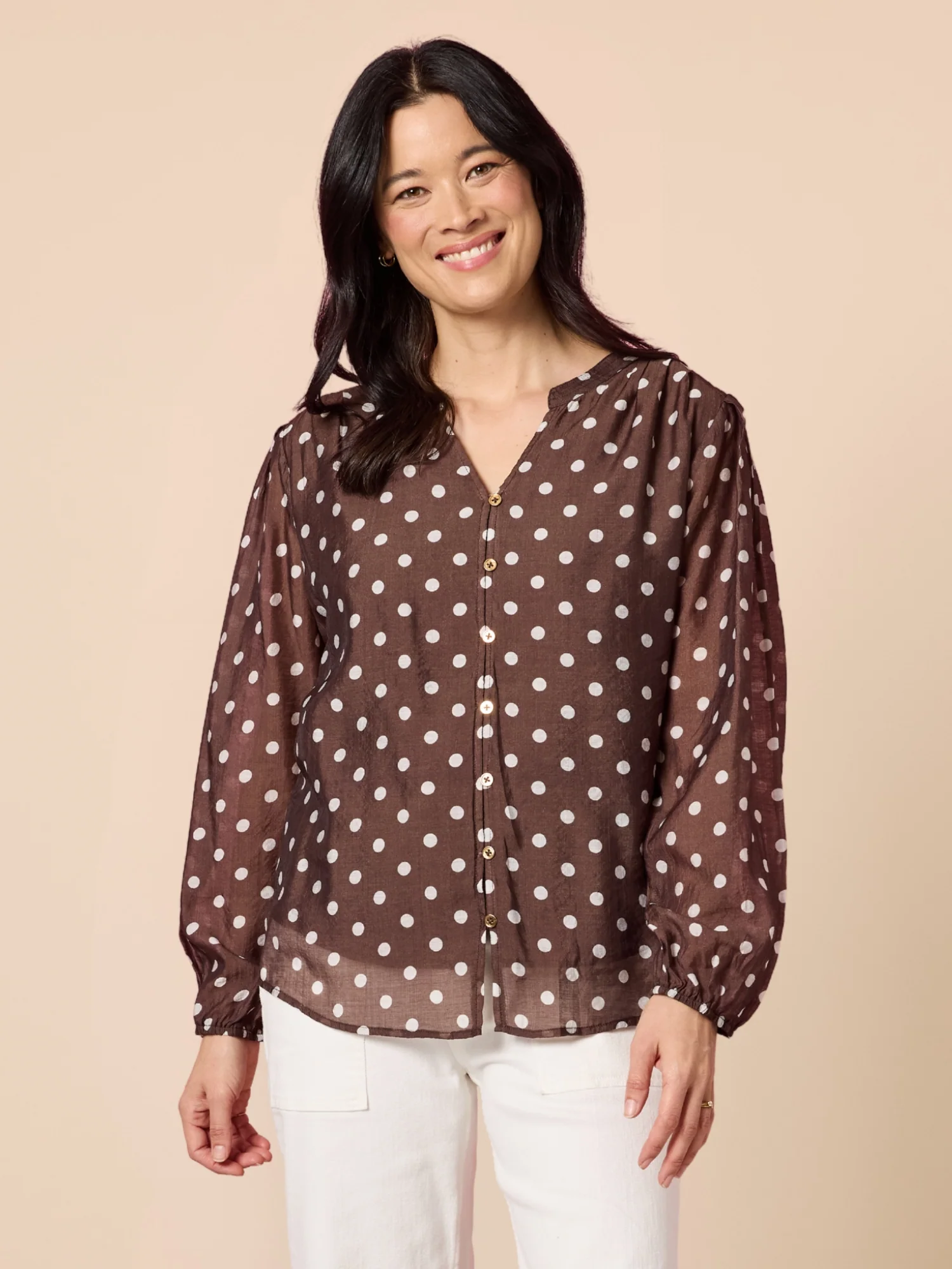 Aurora Spot Print Sheer Top - Coffee White
