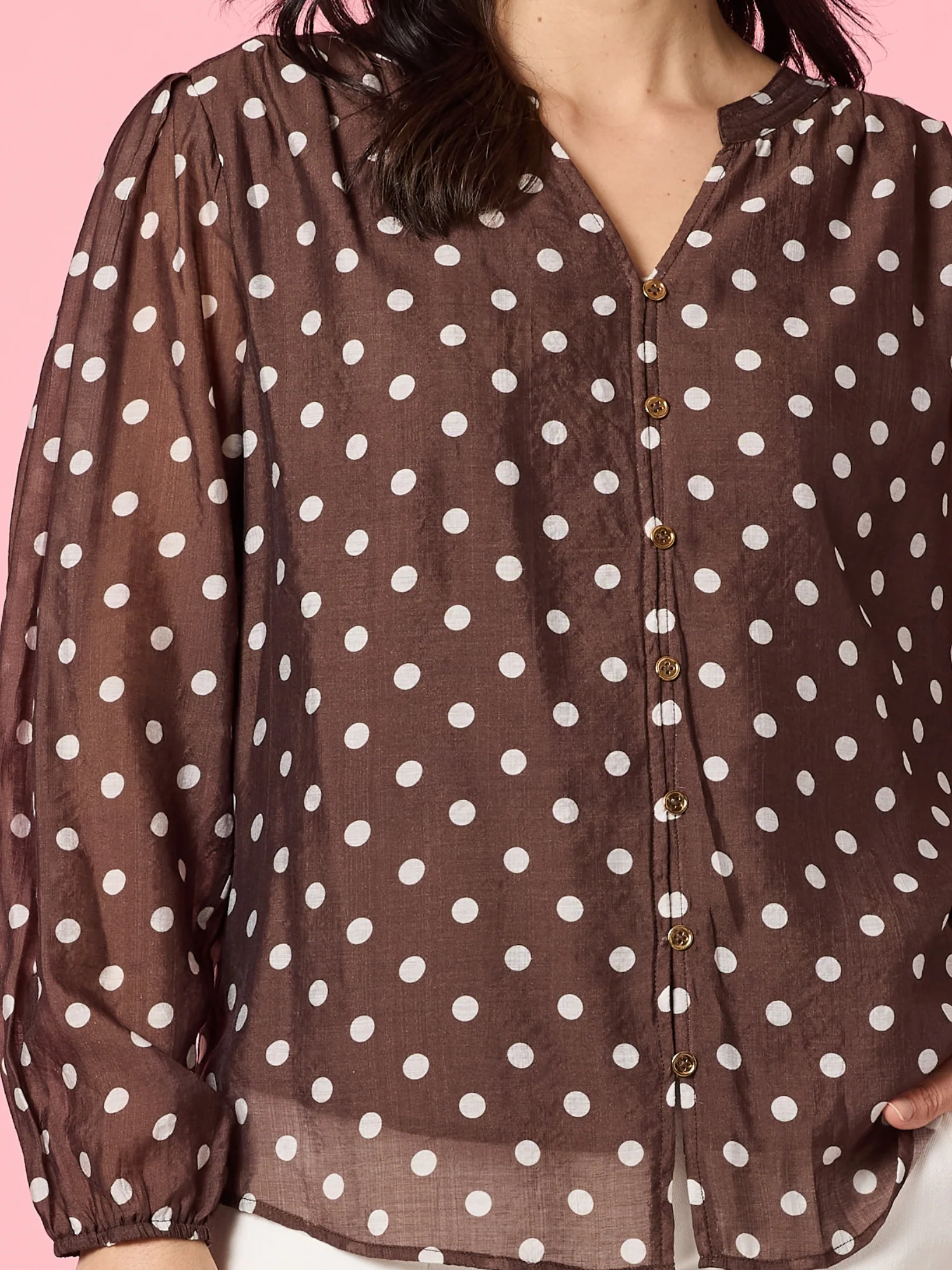 Aurora Spot Print Sheer Top - Coffee White - Image 3