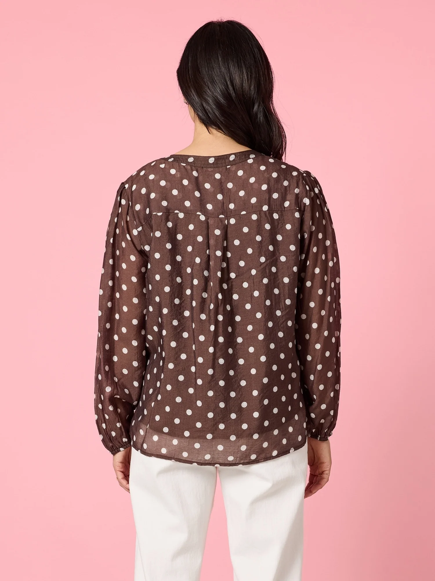 Aurora Spot Print Sheer Top - Coffee White - Image 6