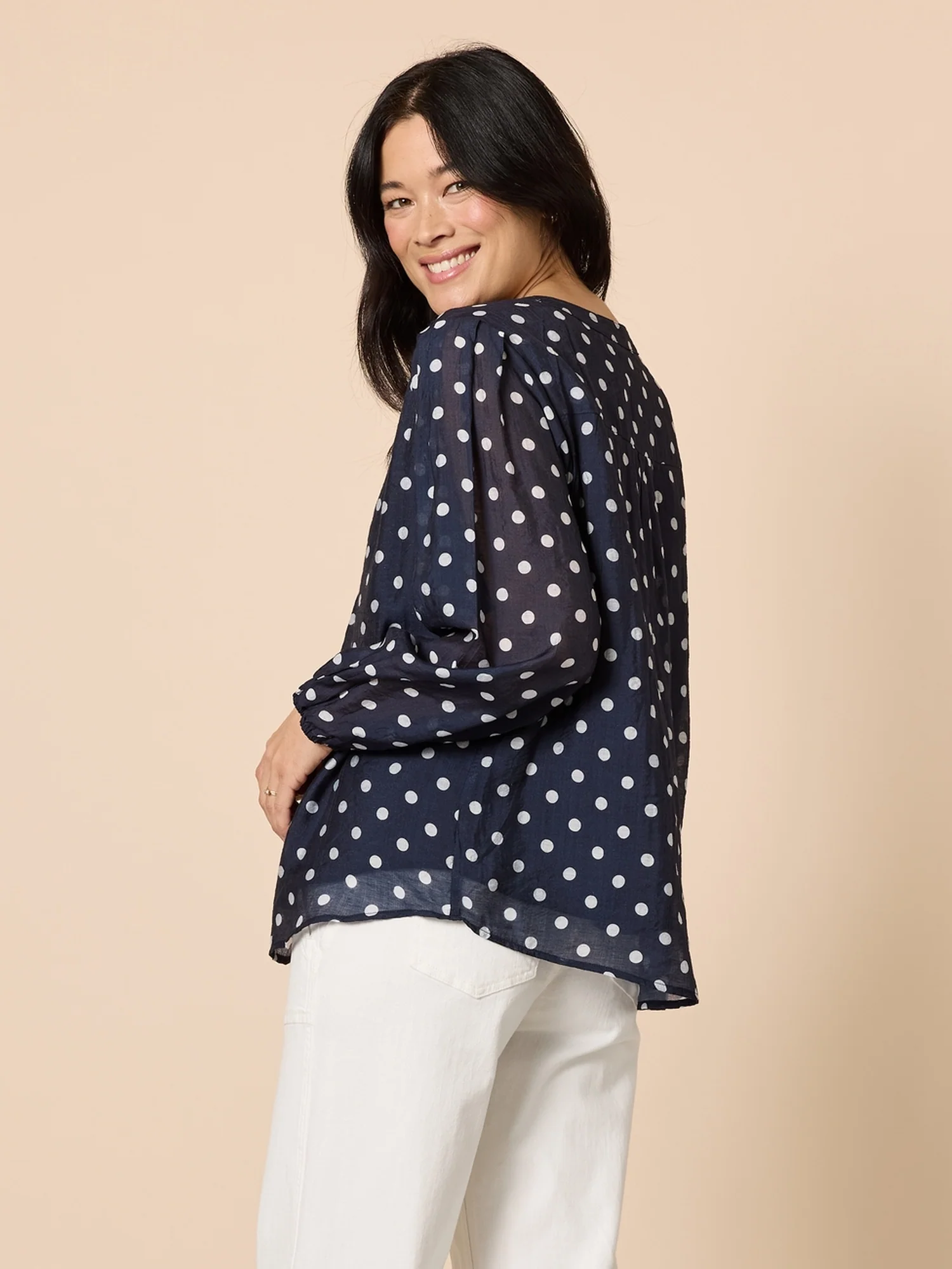 Aurora Spot Print Sheer Top - Navy/White - Image 4