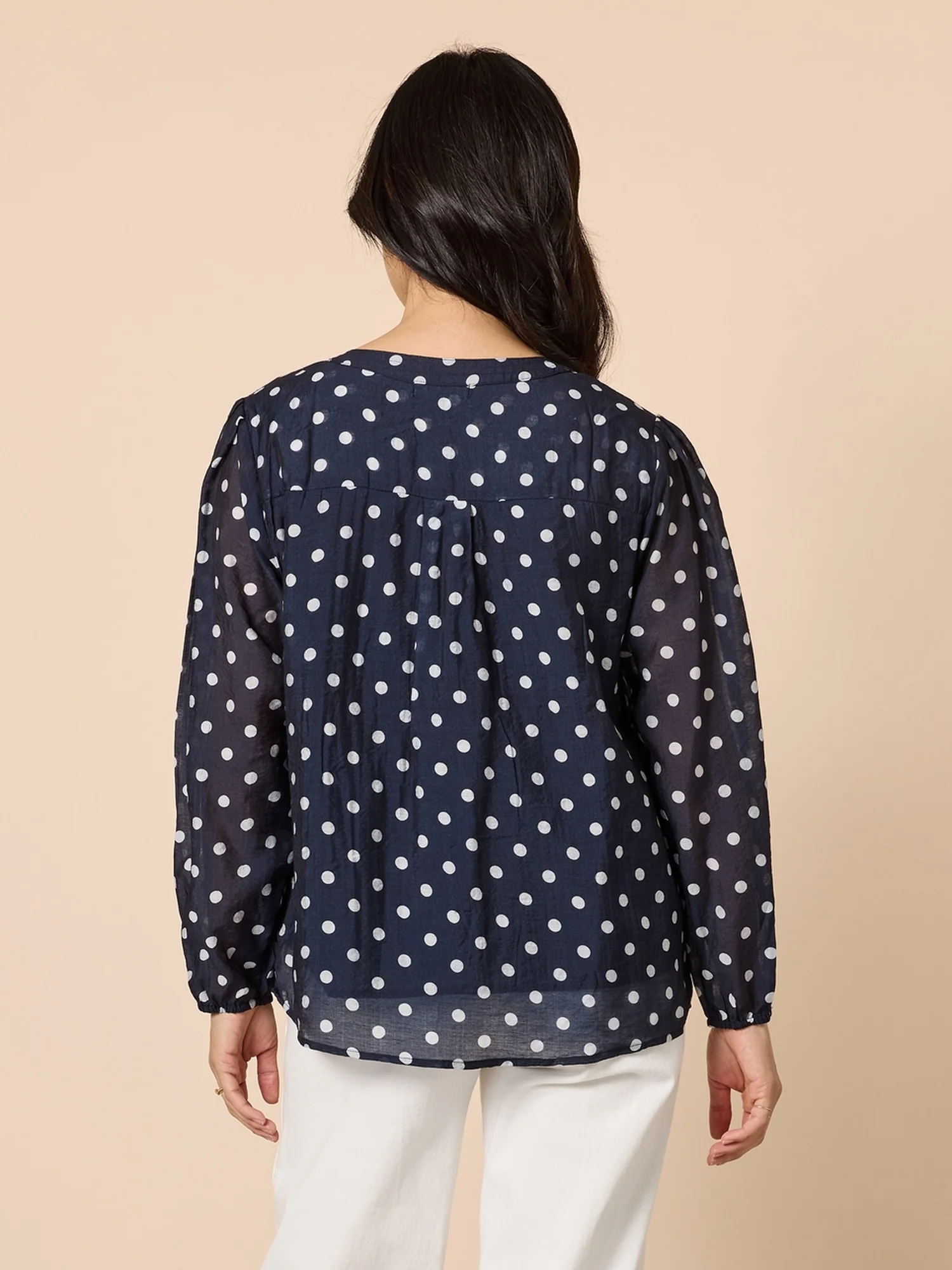 Aurora Spot Print Sheer Top - Navy/White - Image 5