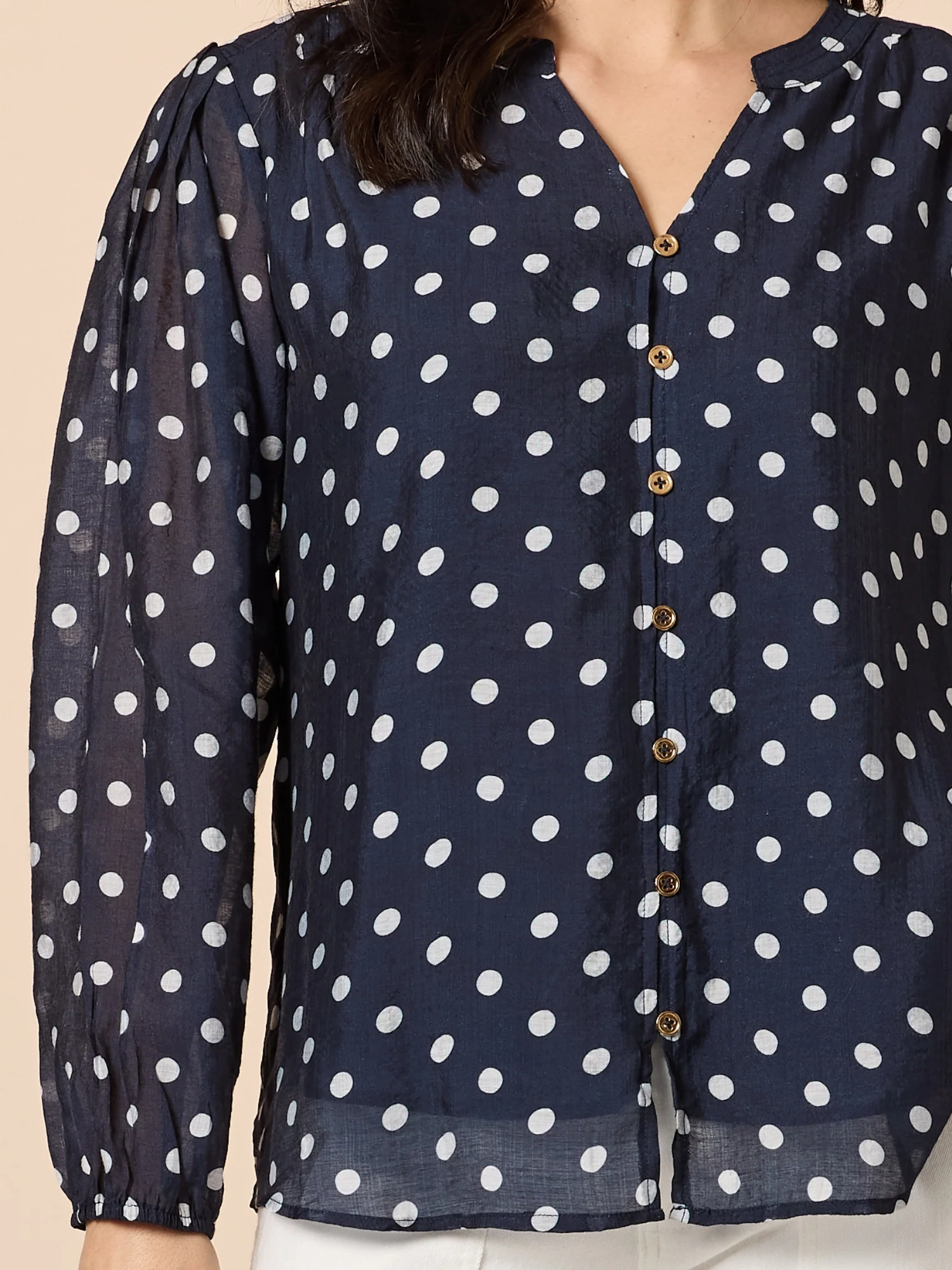 Aurora Spot Print Sheer Top - Navy/White - Image 6