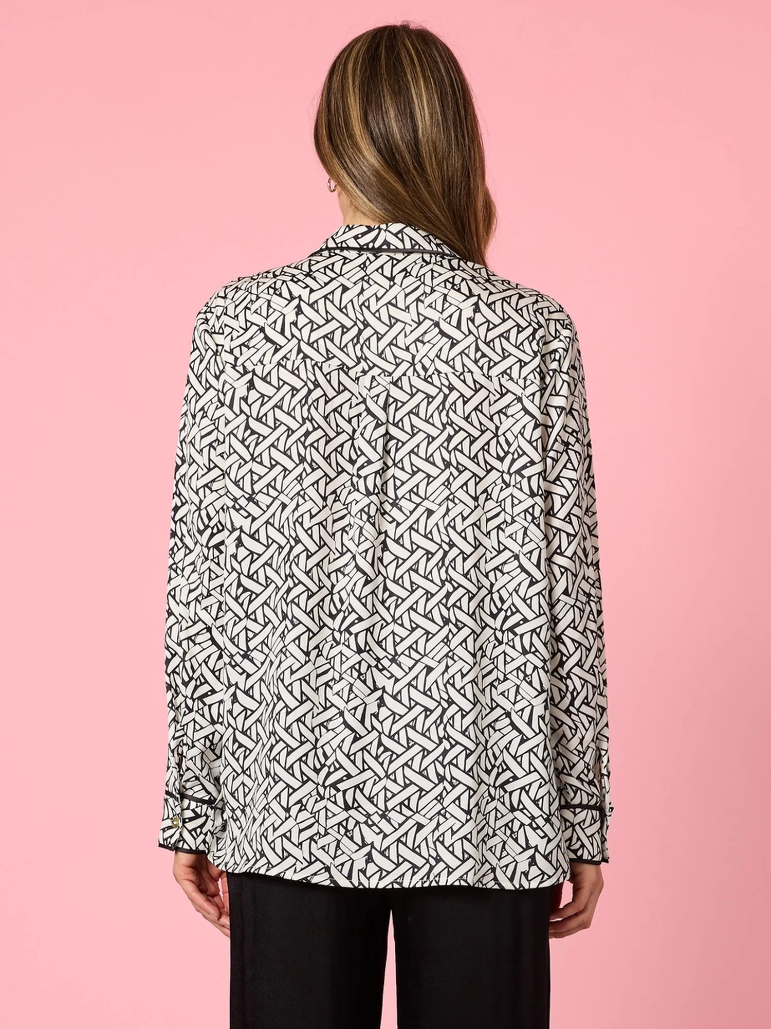 Ava Geometric Print Shirt - Black/Ivory - Image 4