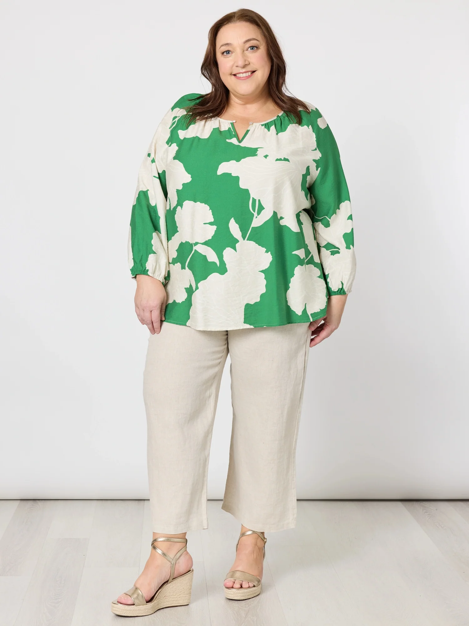 Barcelona Floral Print Top - Elm Natural - Image 3