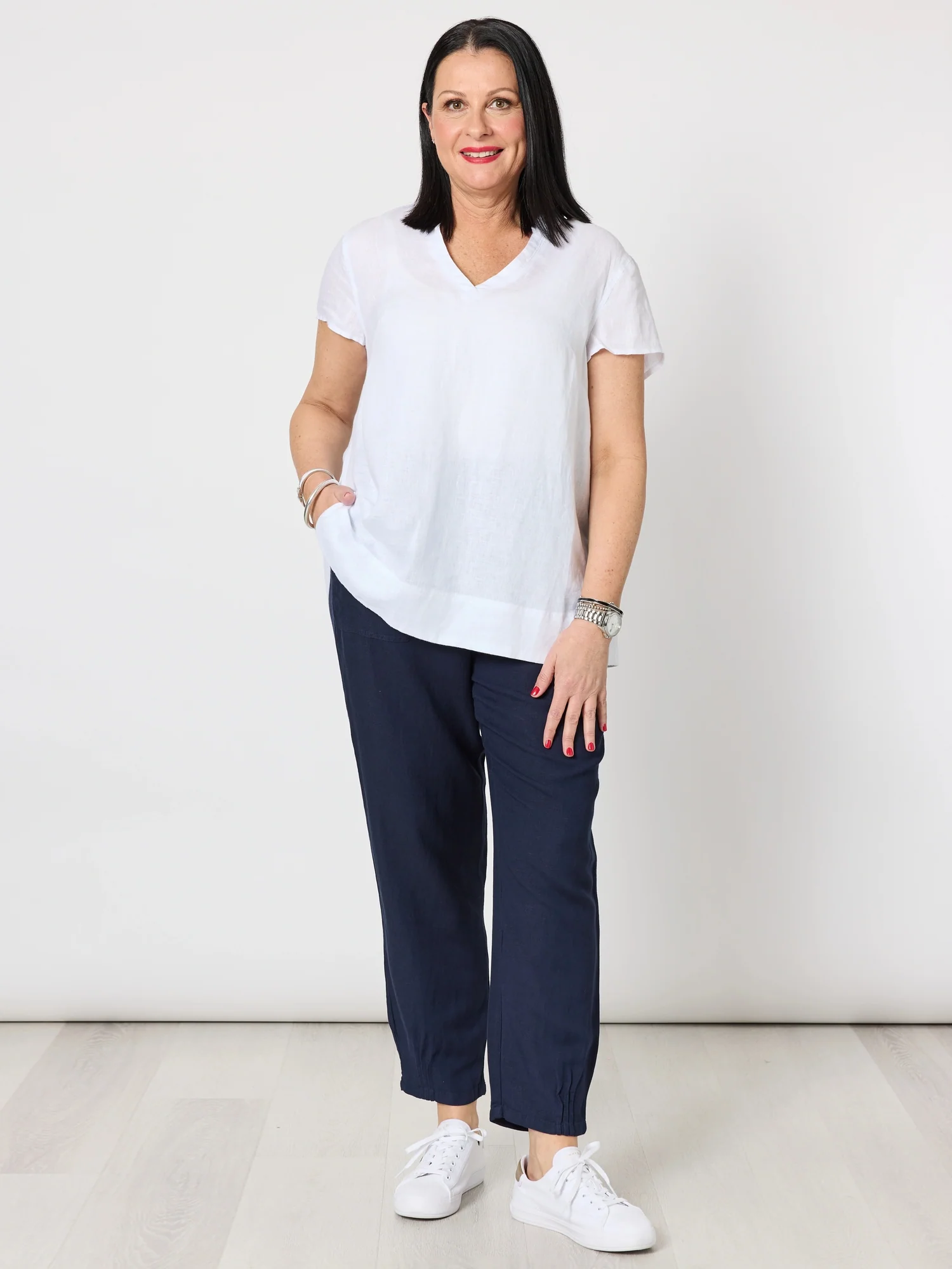 Beau Lino V Neck Top - White - Image 3