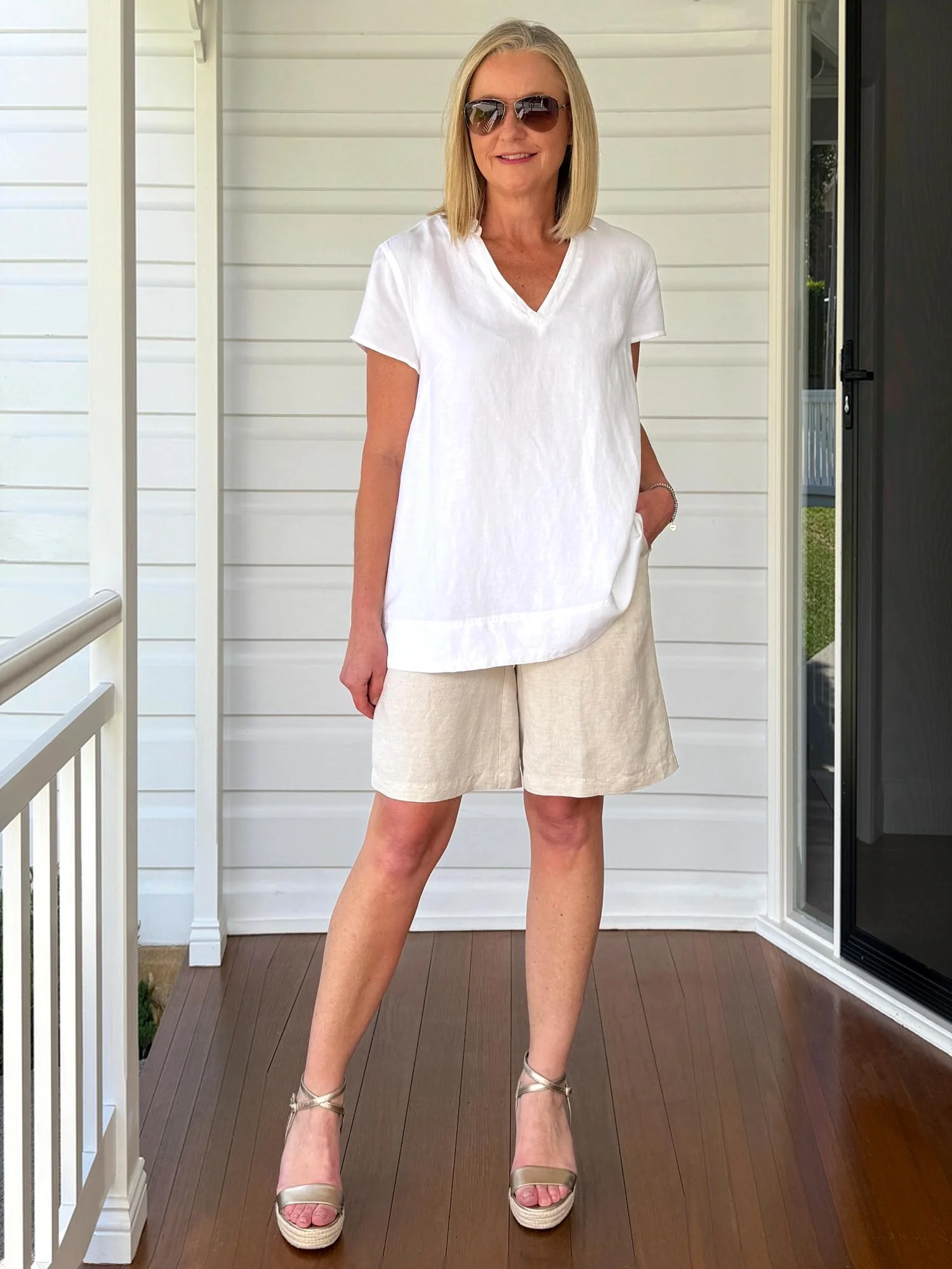 Beau Lino V Neck Top - White - Image 8