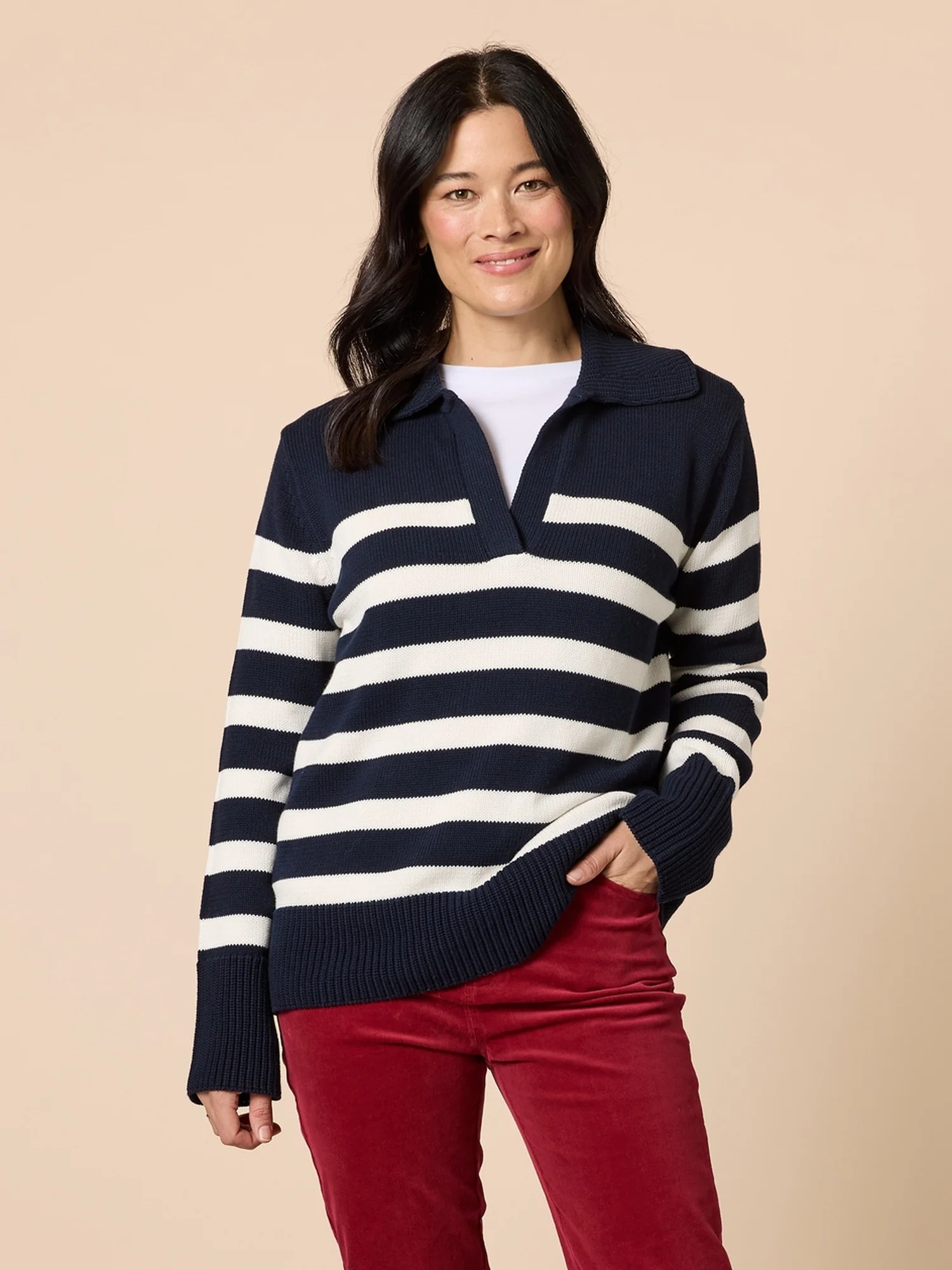 Bel Air Stripe Print Knit - Navy/Ivory