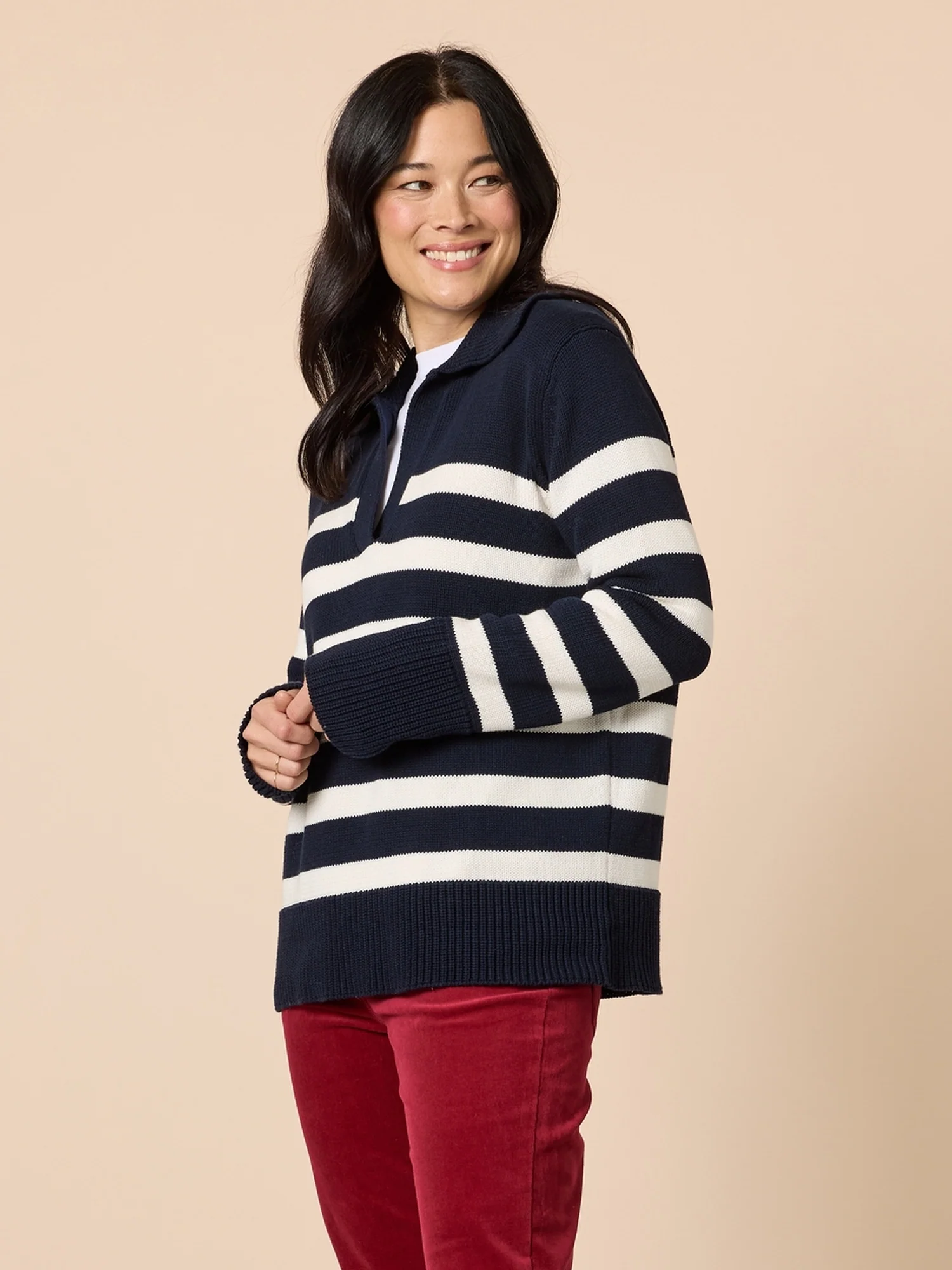 Bel Air Stripe Print Knit - Navy/Ivory - Image 3