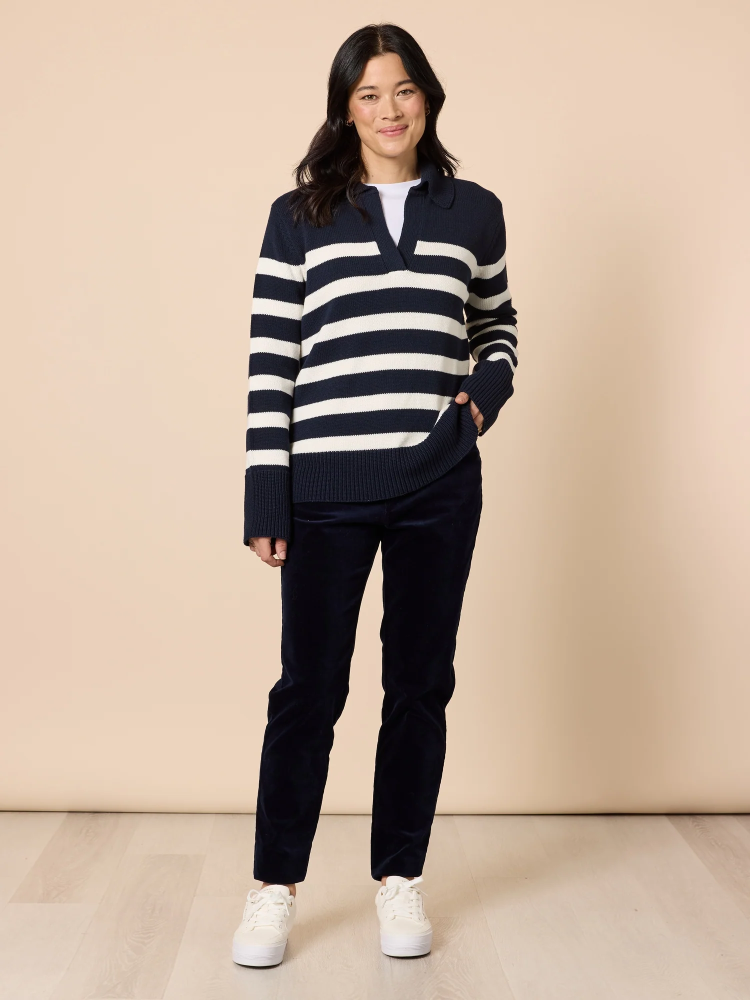 Bel Air Stripe Print Knit - Navy/Ivory - Image 7