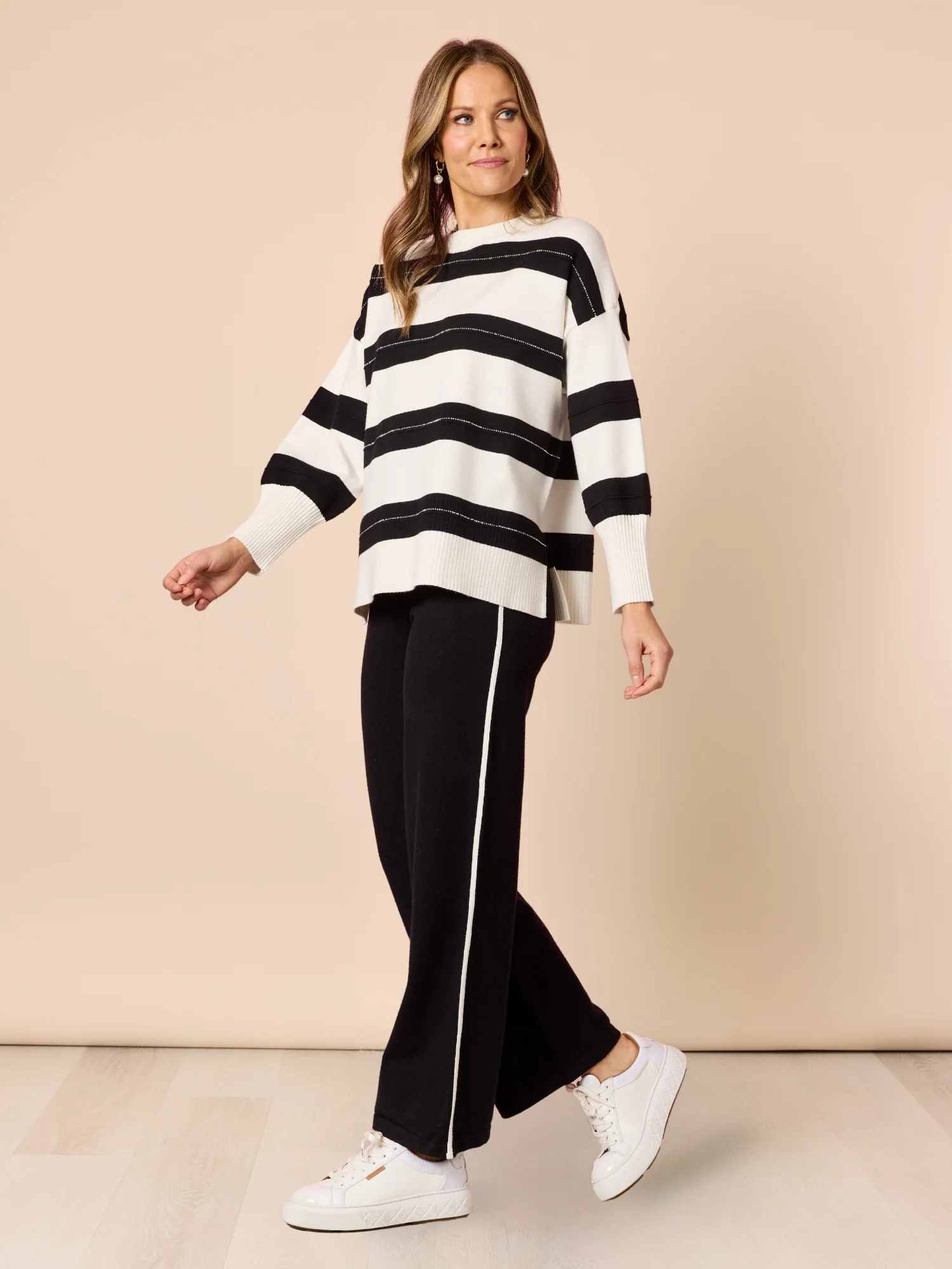 Betta Diamante Stripe Print Knit - Black/Ivory - Image 2