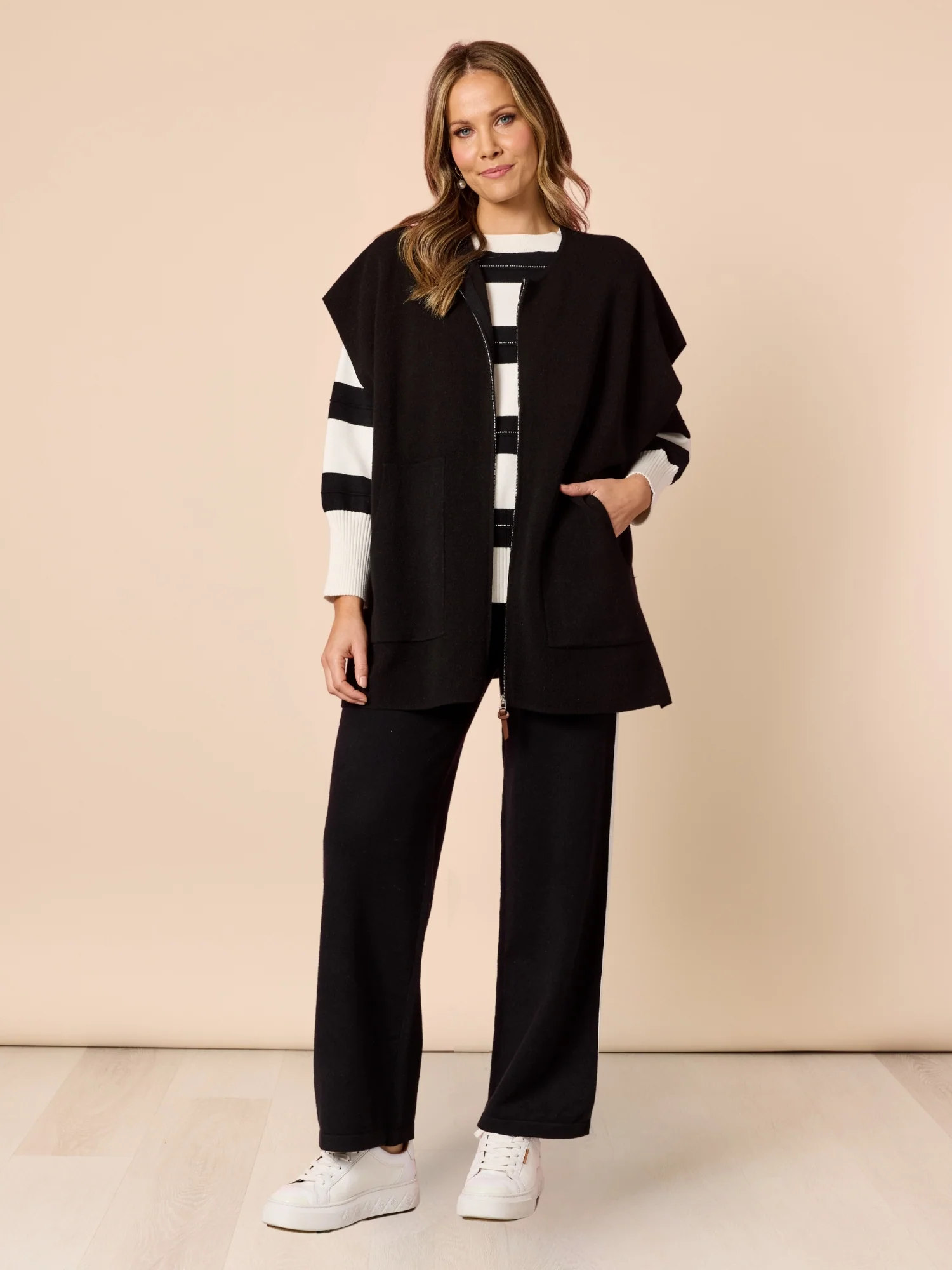 Betta Diamante Stripe Print Knit - Black/Ivory - Image 3