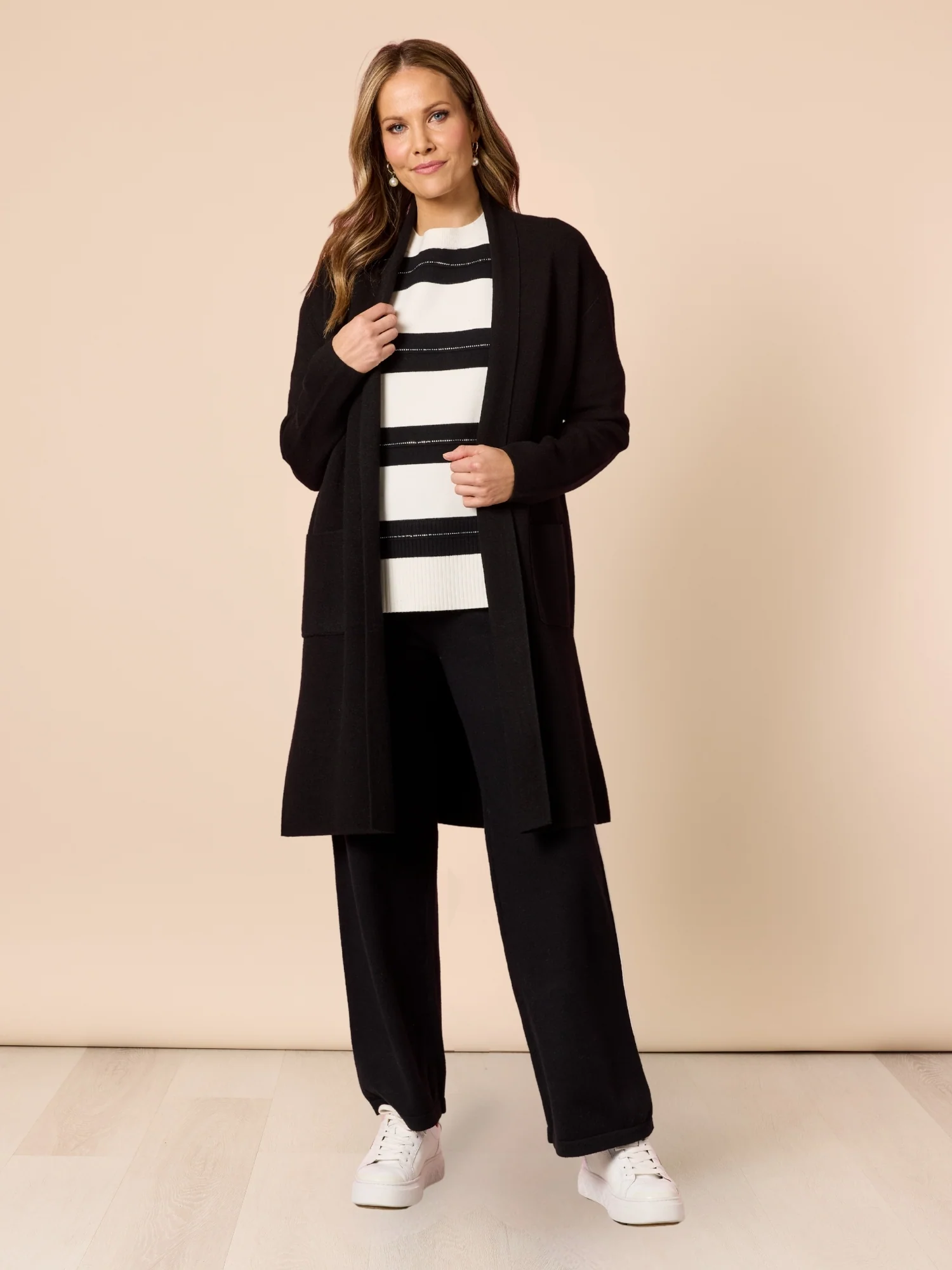Betta Diamante Stripe Print Knit - Black/Ivory - Image 4