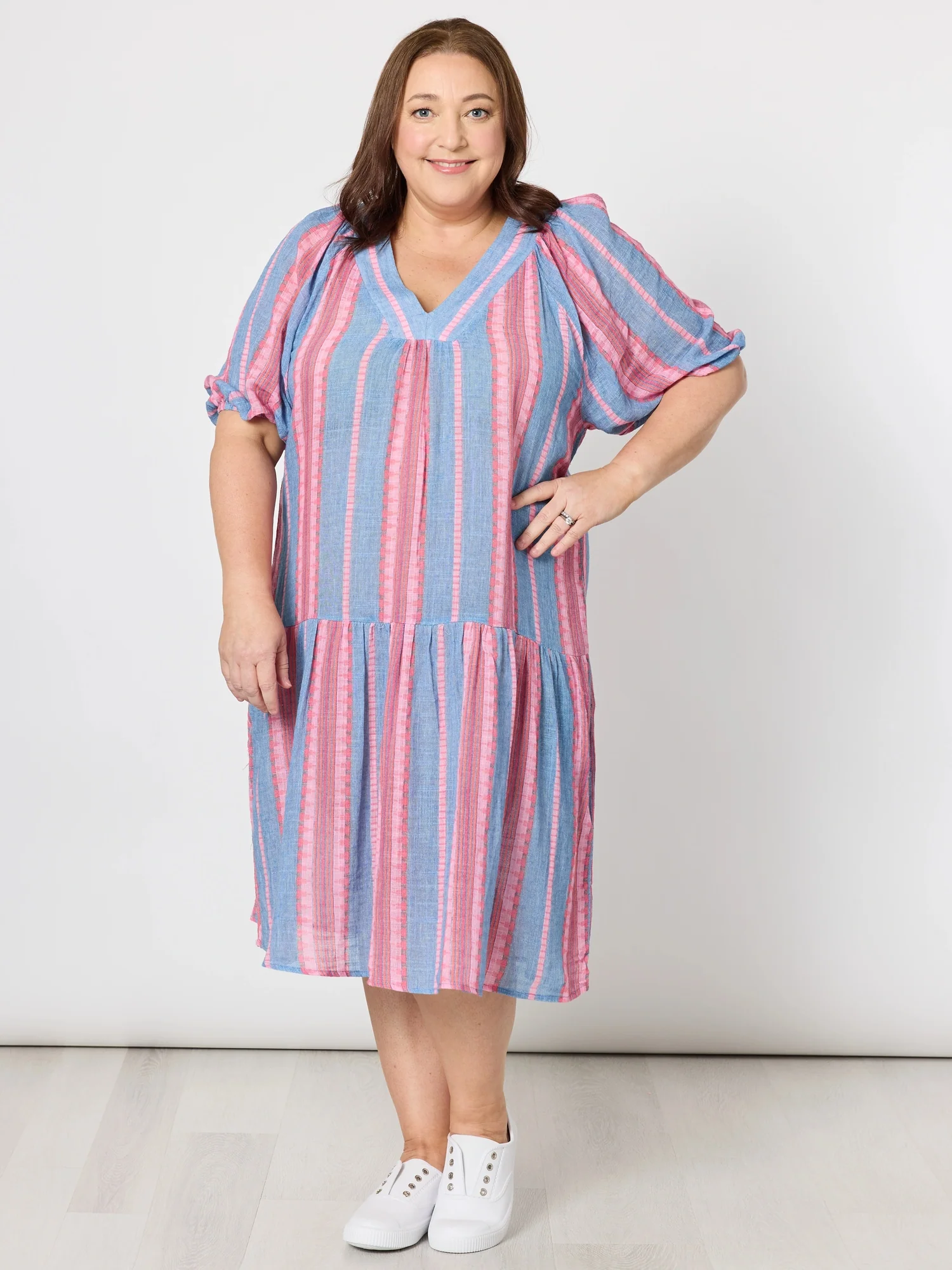 Bloom Stripe Print Dress - Indigo Pink - Image 3
