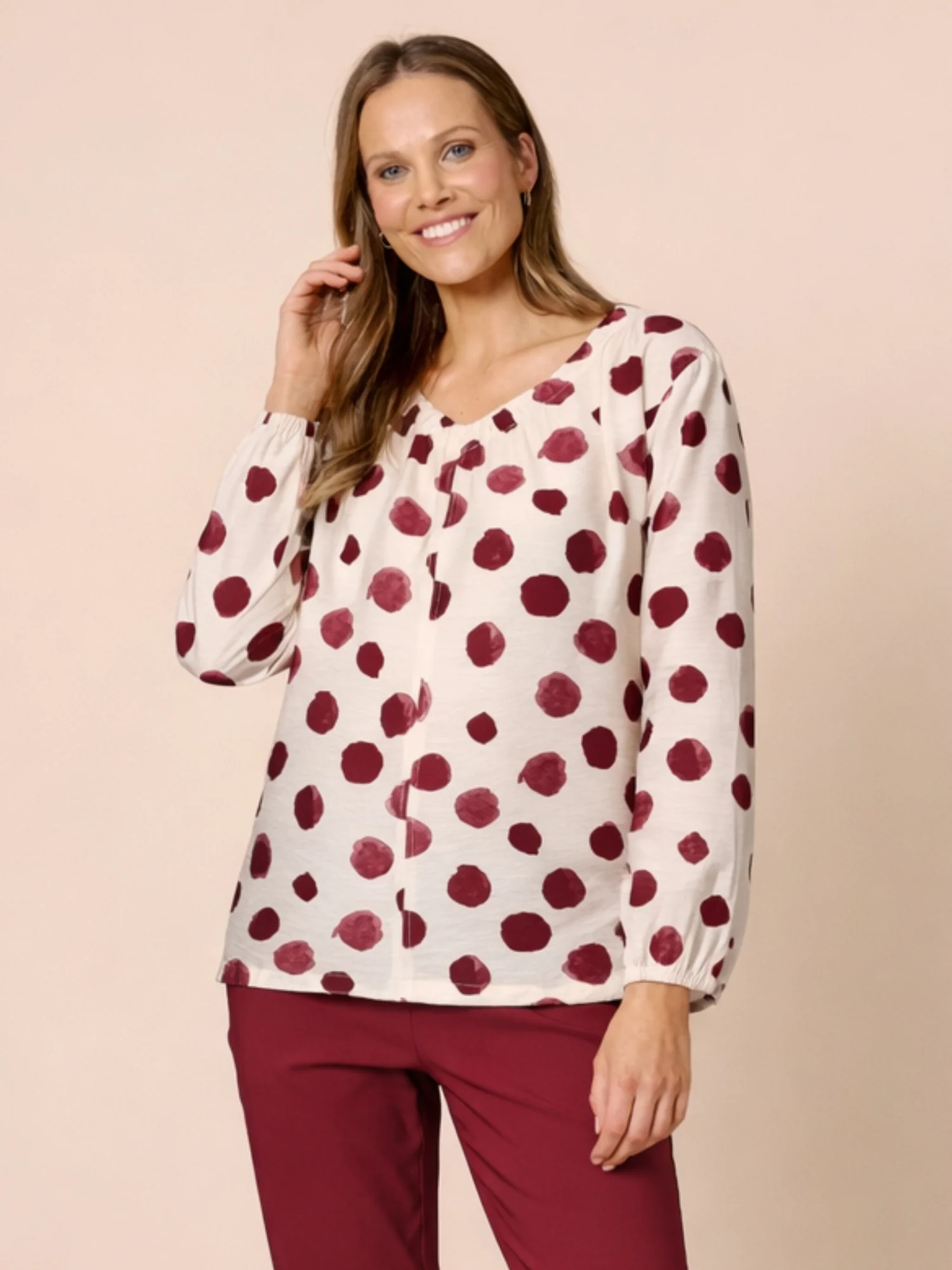 Bordeaux Spot Print Top - Shiraz Multi
