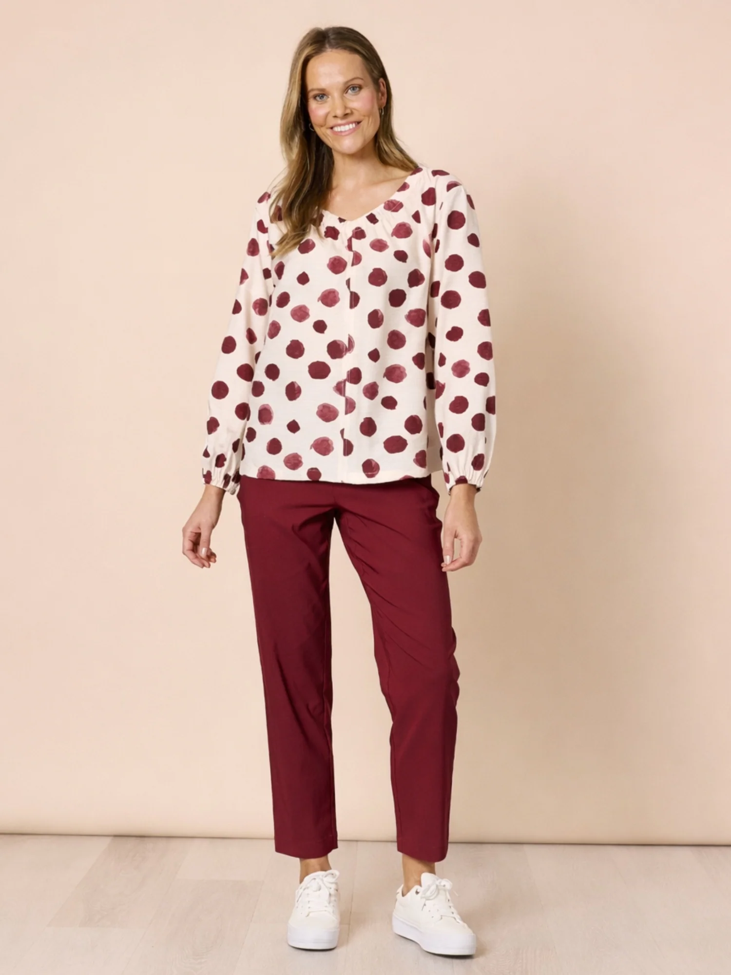 Bordeaux Spot Print Top - Shiraz Multi - Image 2