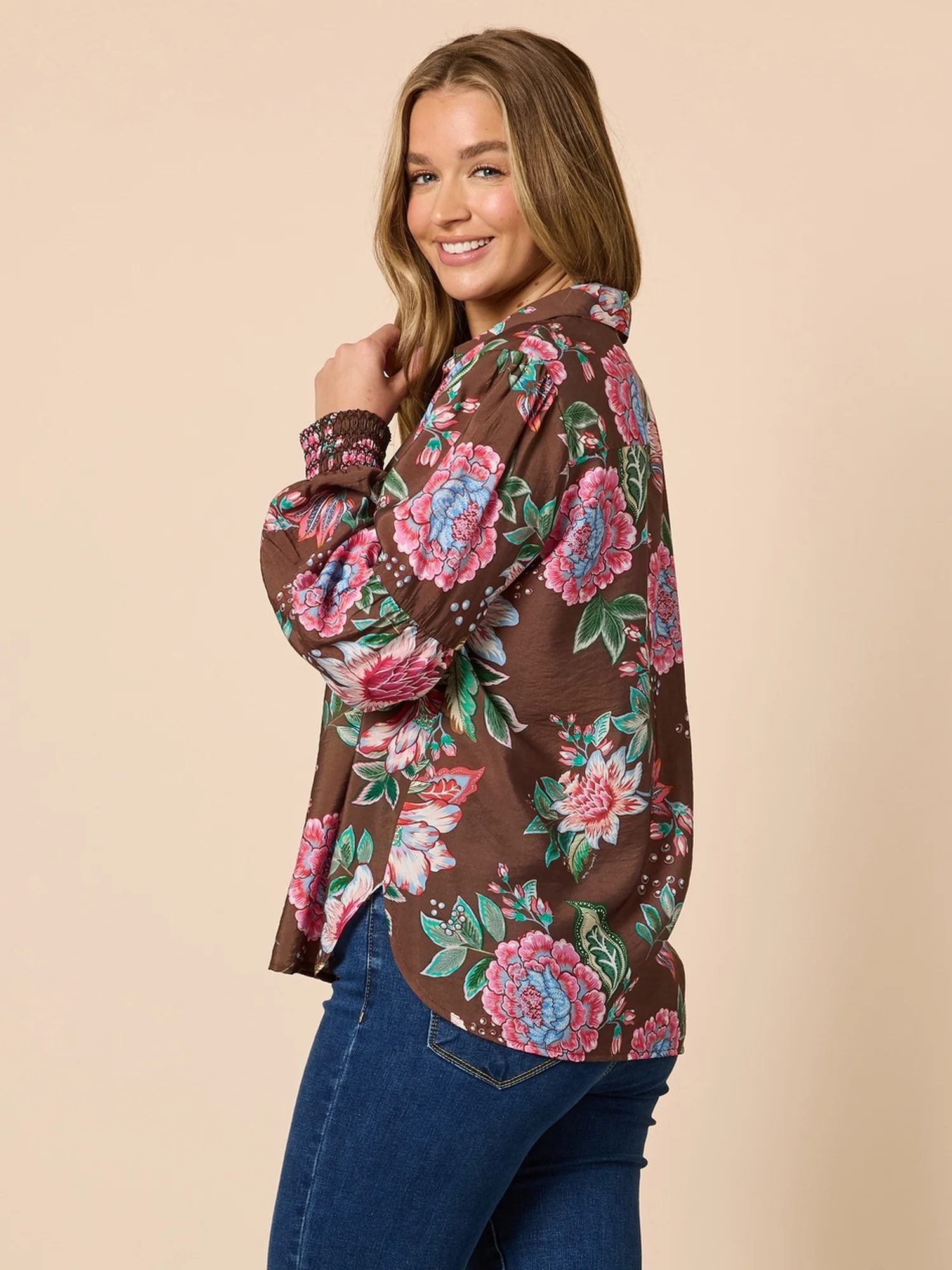 Bouquet Floral Print Shirt - Chocolate Multi - Image 3