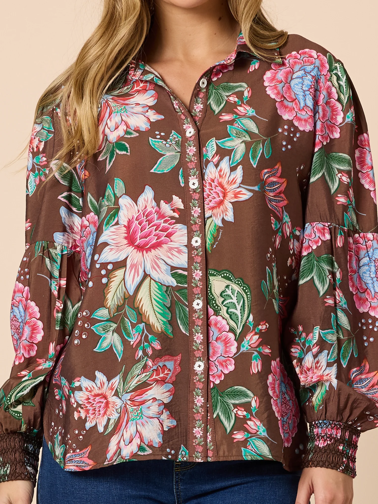 Bouquet Floral Print Shirt - Chocolate Multi - Image 5