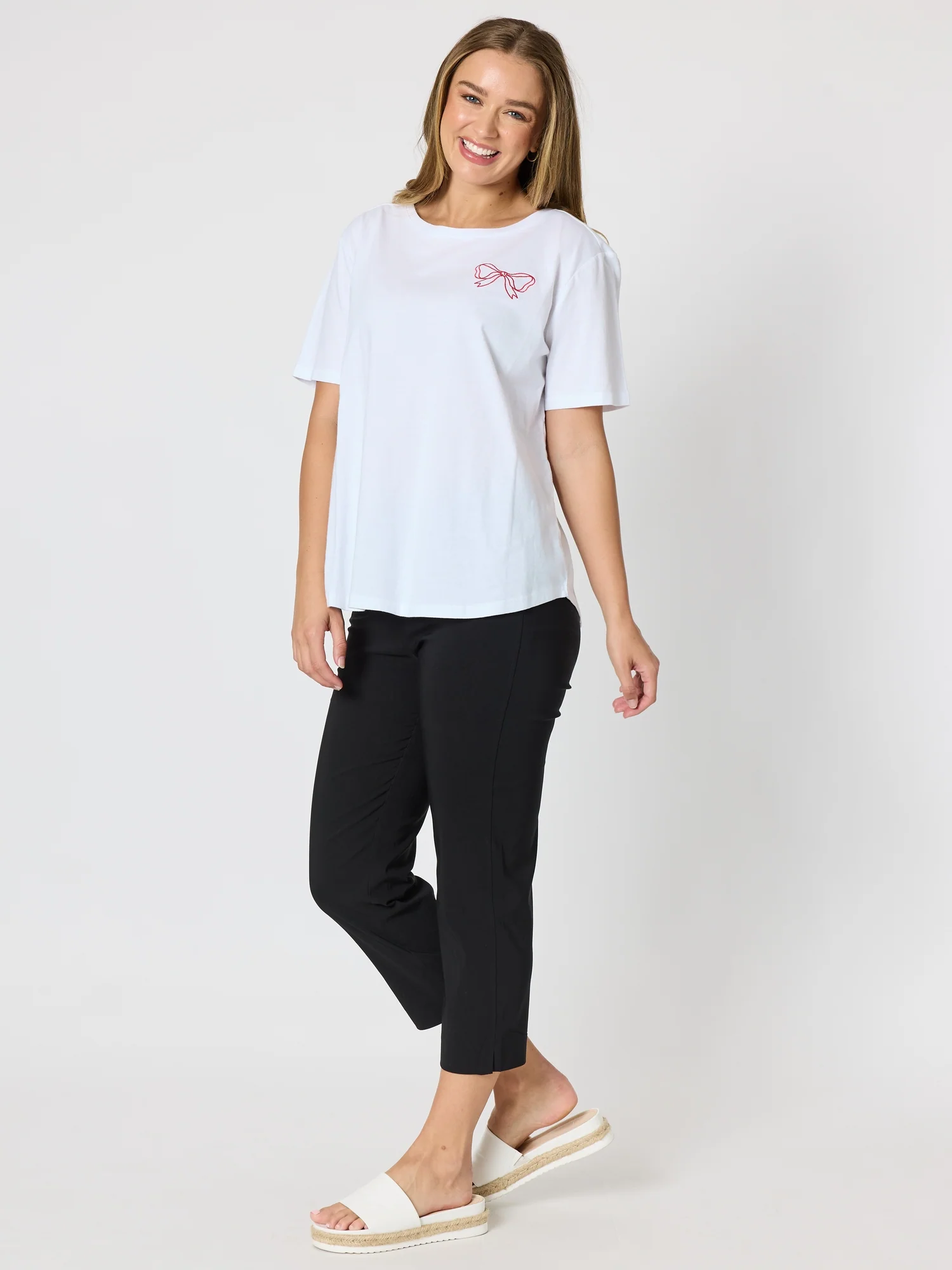 Embroidered Bow Tee - White - Image 3