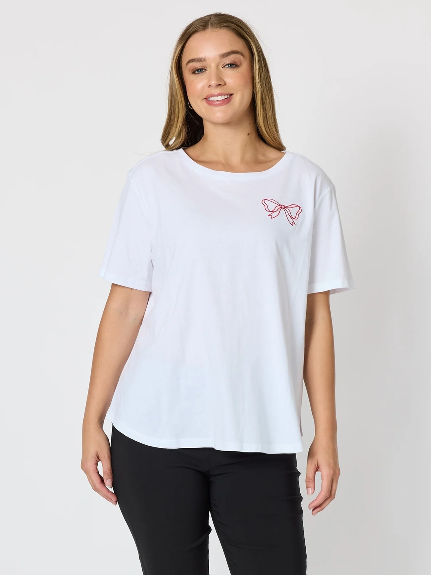 Embroidered Bow Tee - White - Image 7
