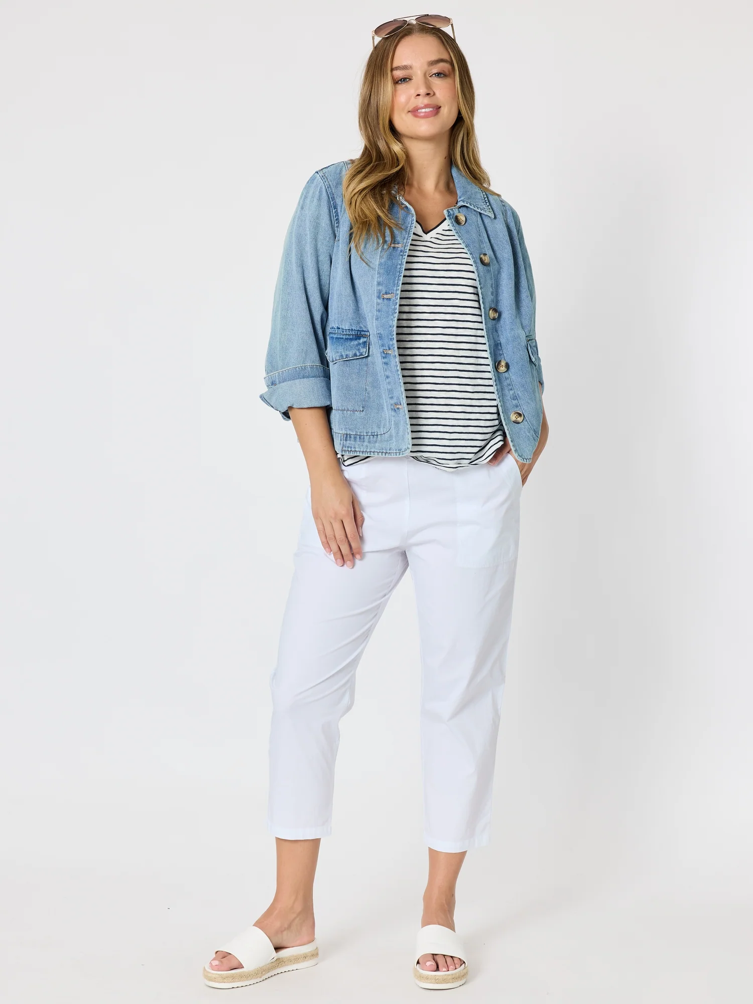 Boyfriend Denim Jacket - Washed Denim - Image 2